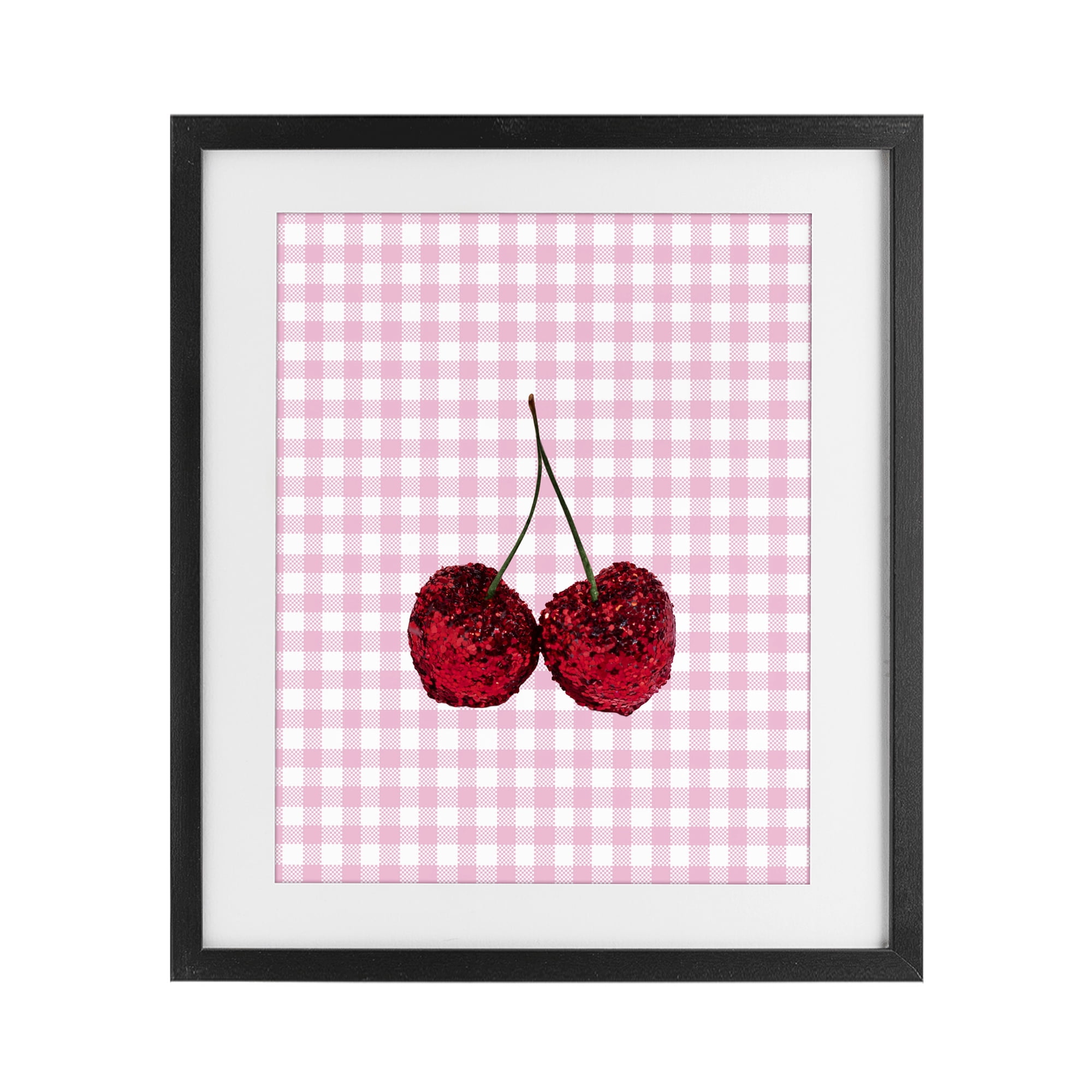 Stupell Industries Glitter Cherry on Pink Gingham Black Framed Print Under Glass, design by LISH Creative