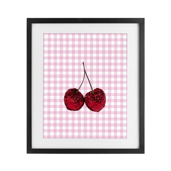 Stupell Industries Glam Glitter Cherry on Pink Gingham Black Framed Print Under Glass, 13 x 16, by LISH Creative