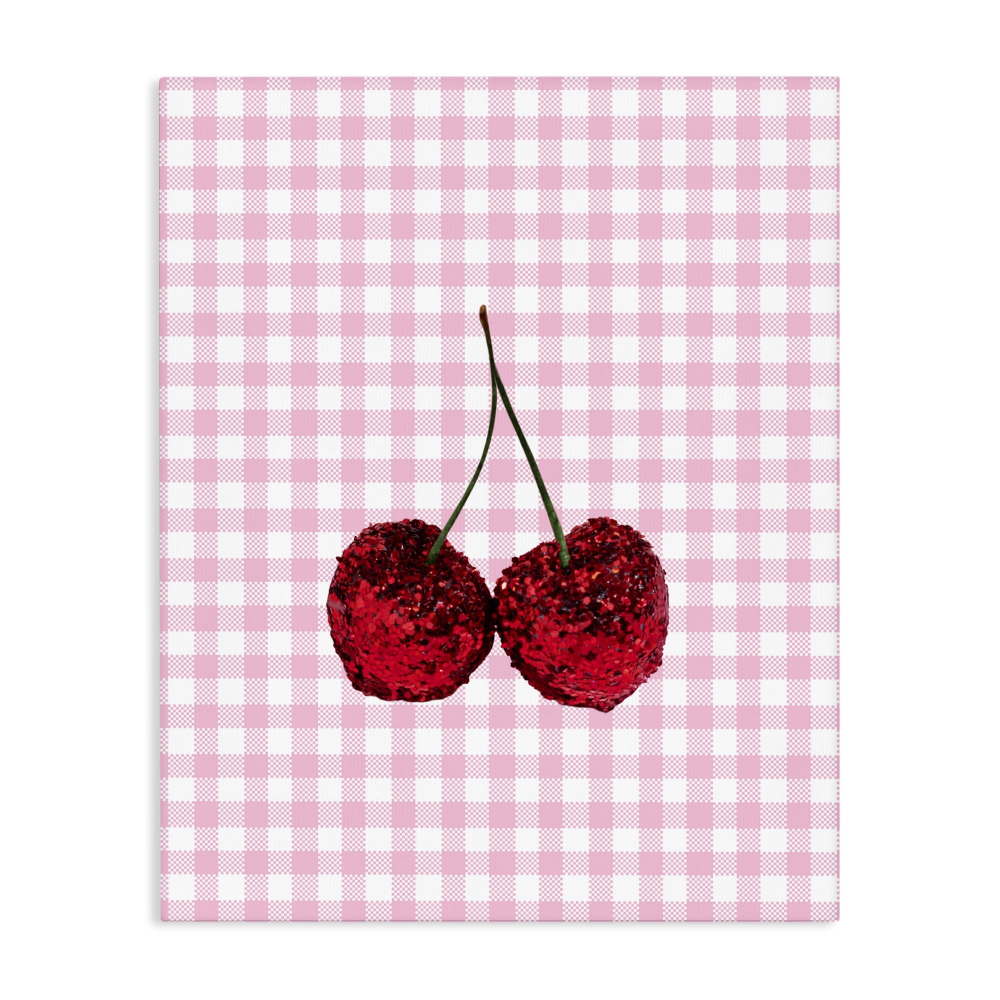 Stupell Industries Glitter Cherry on Pink Gingham Canvas Wall Art, design by LISH Creative