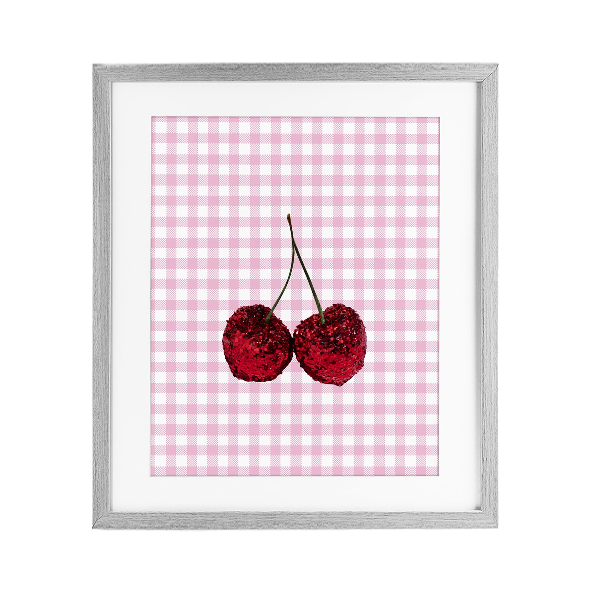 Stupell Industries Glitter Cherry on Pink Gingham Gray Framed Print Under Glass, design by LISH Creative