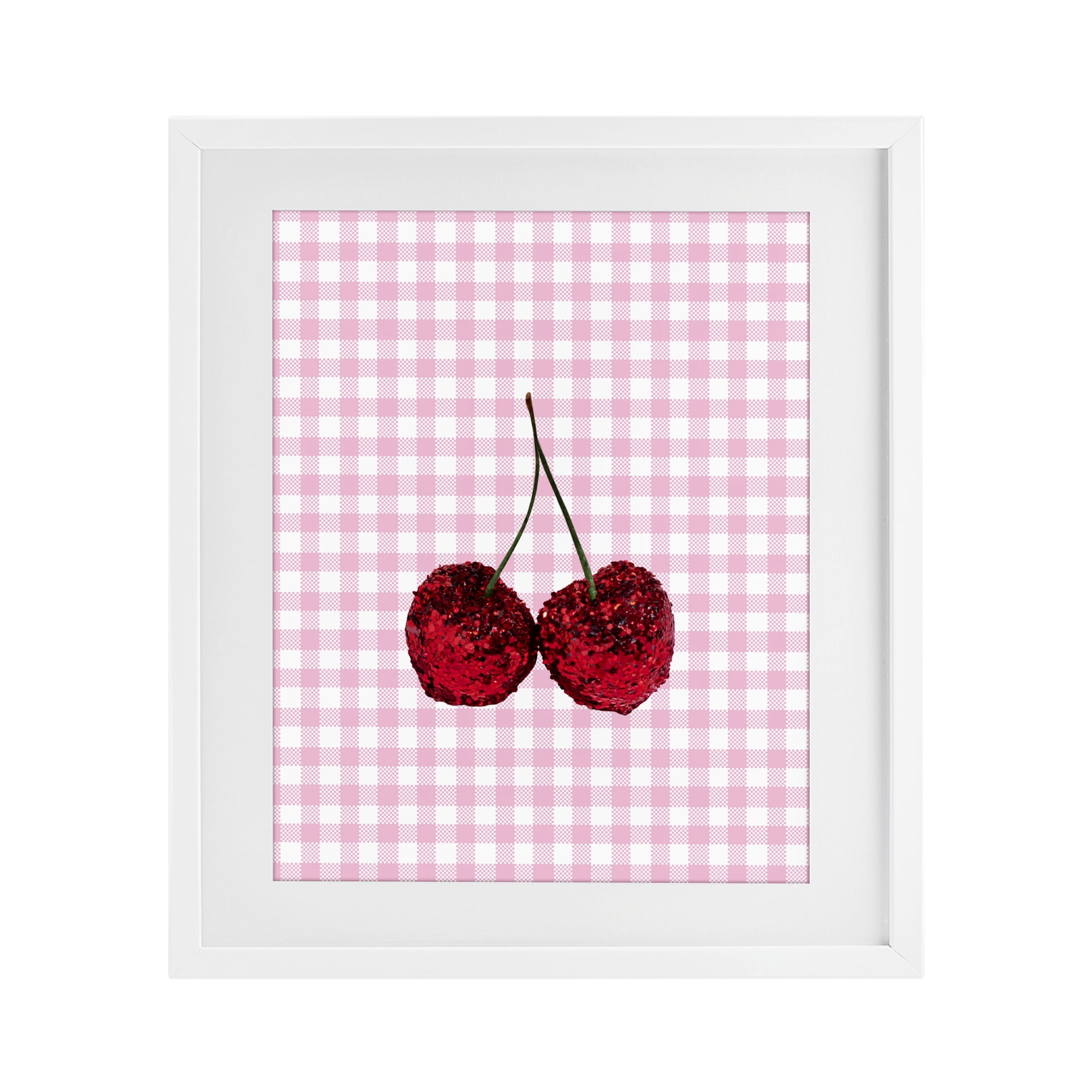Stupell Industries Glitter Cherry on Pink Gingham White Framed Print Under Glass, design by LISH Creative