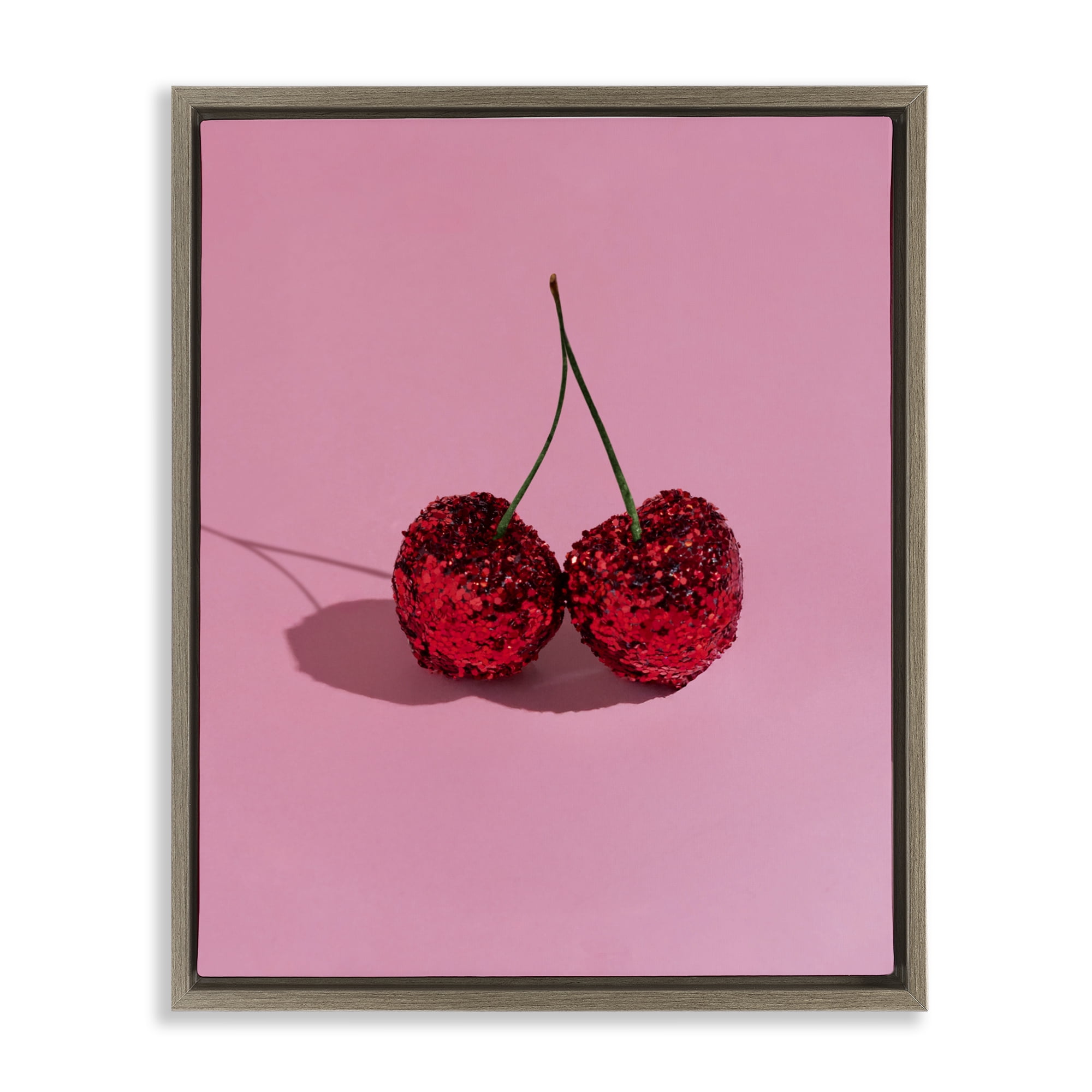 Stupell Industries Glitter Encrusted Cherries Brown Framed Floater Canvas Wall Art, design by LISH Creative