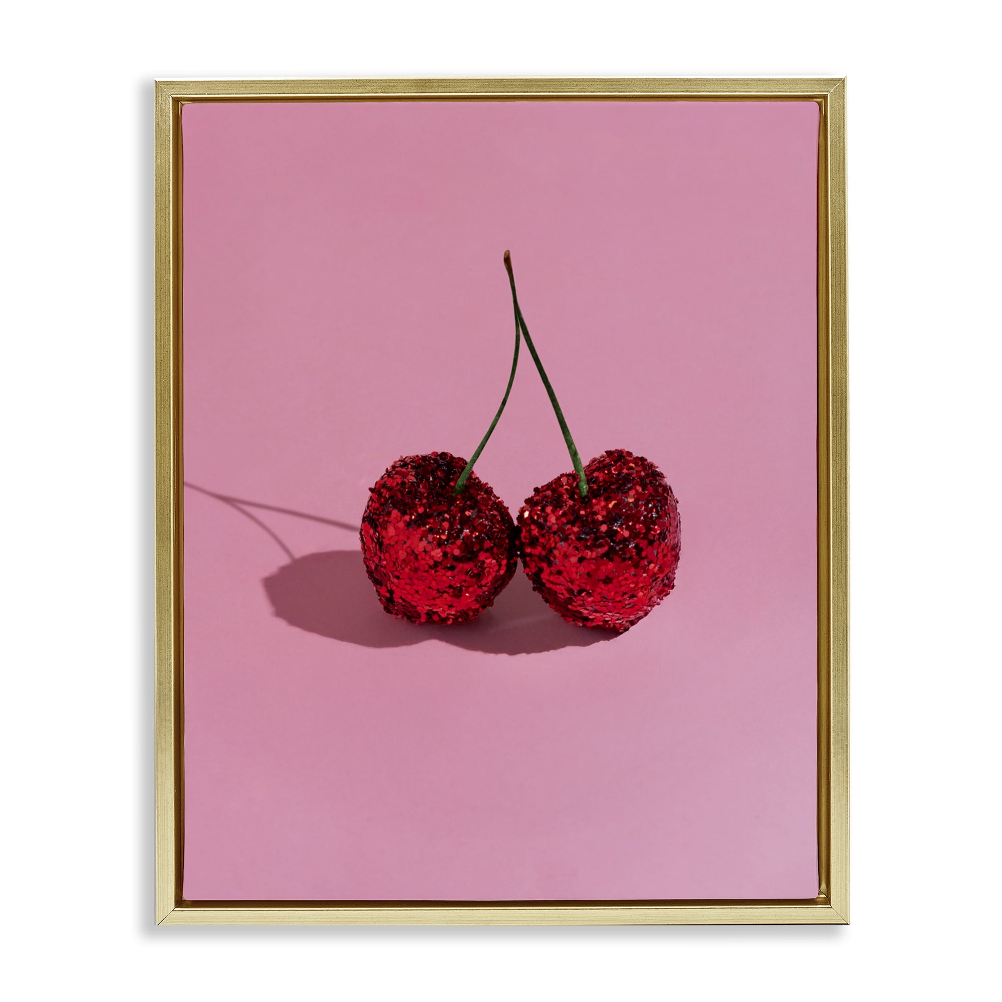 Stupell Industries Glitter Encrusted Cherries Gold Framed Floater Canvas Wall Art, design by LISH Creative