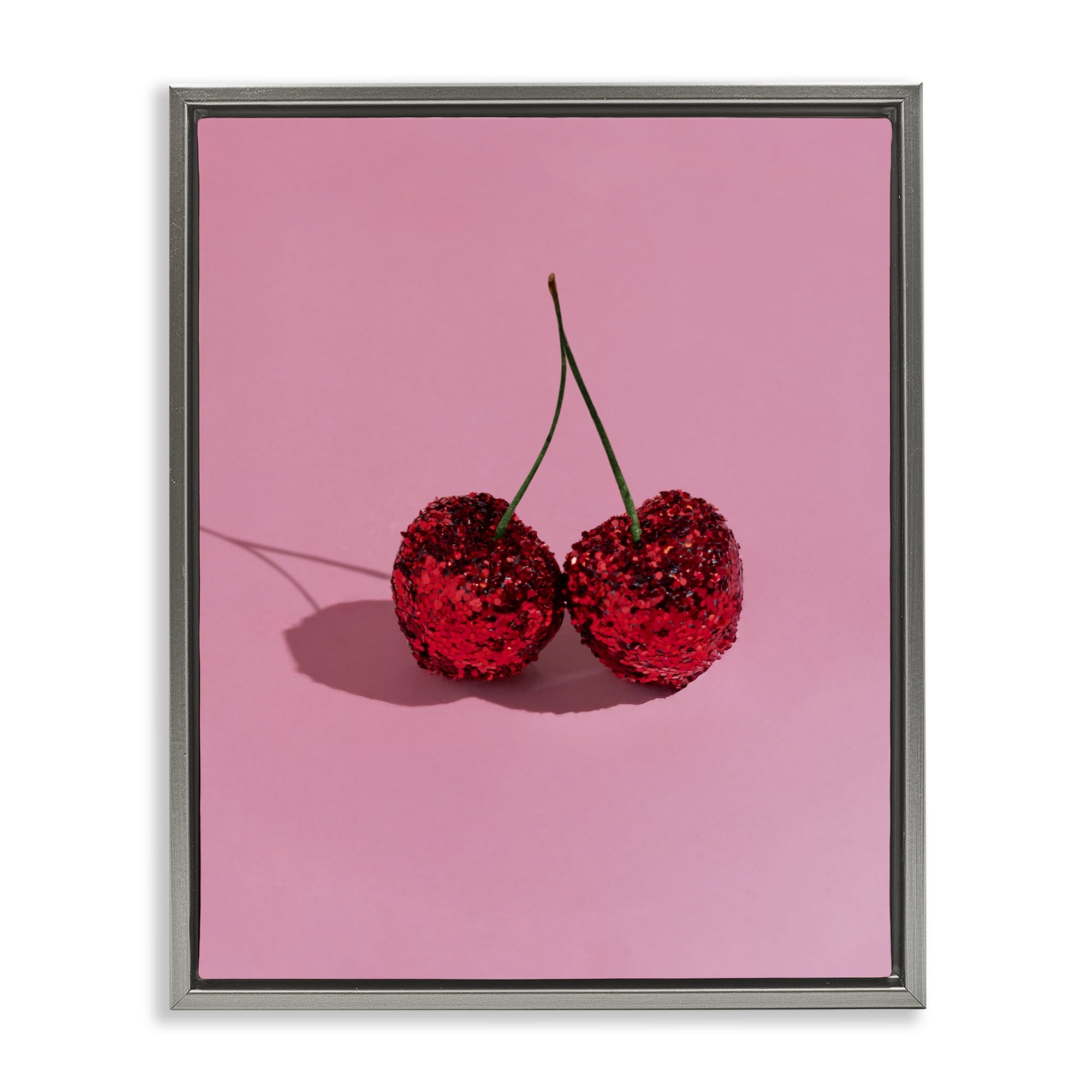 Stupell Industries Glitter Encrusted Cherries Gray Framed Floater Canvas Wall Art, design by LISH Creative