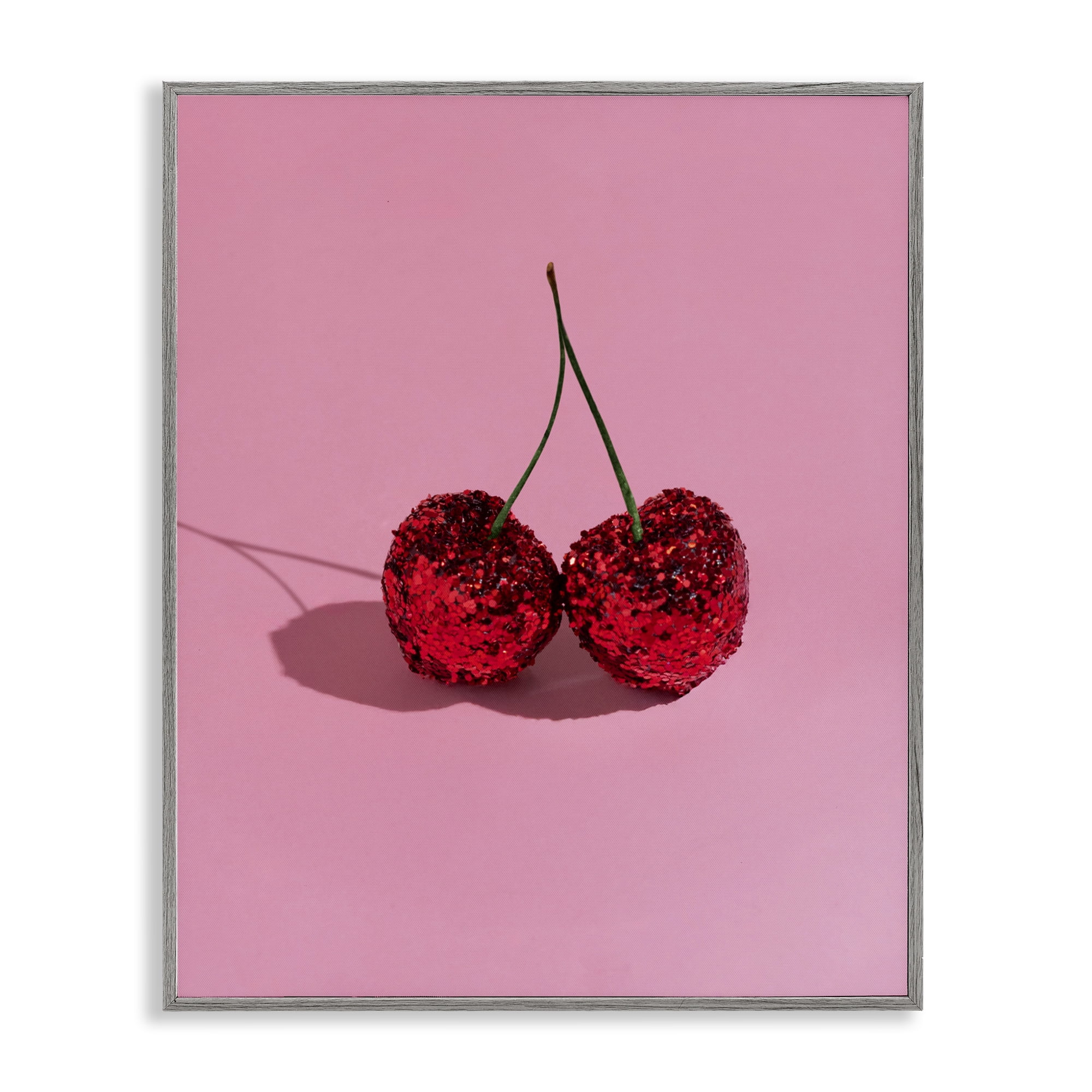 Stupell Industries Glitter Encrusted Cherries Gray Framed Giclee Art, design by LISH Creative