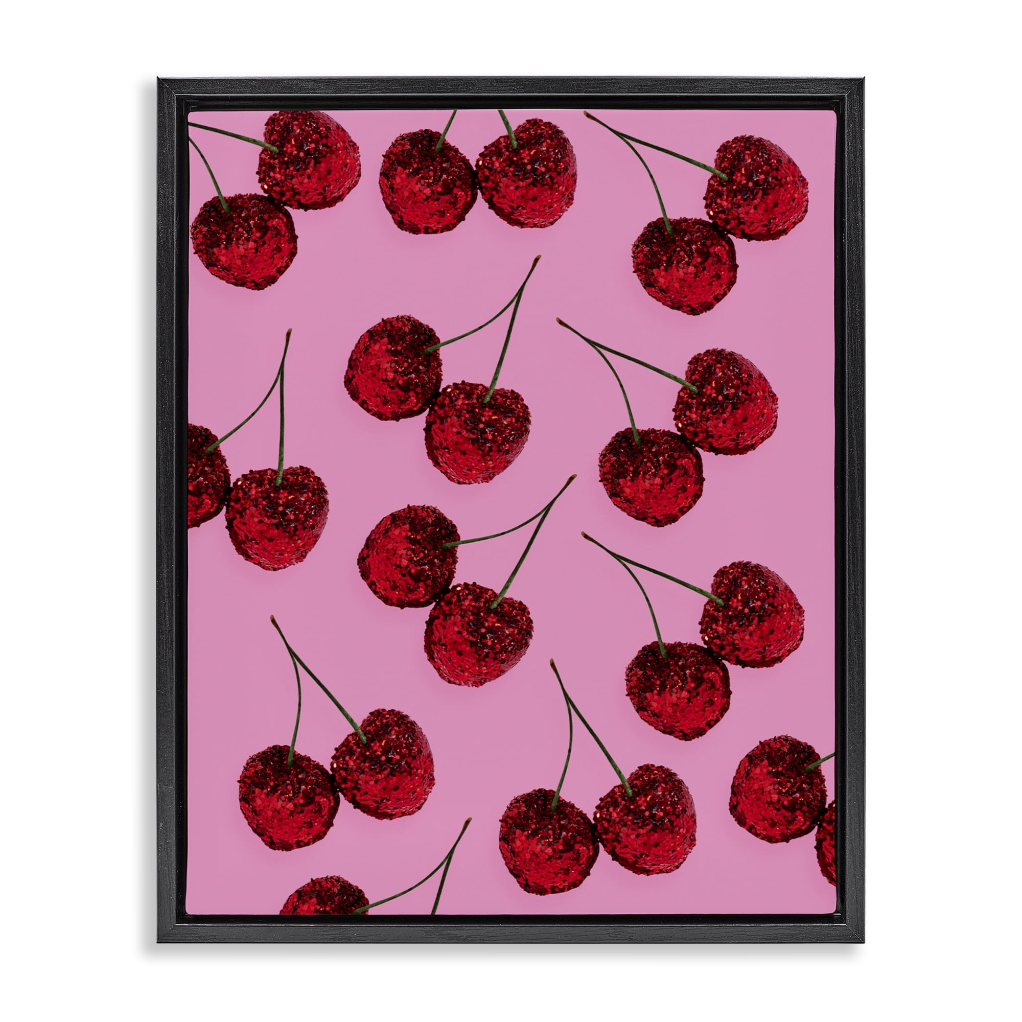 Stupell Industries Glitter Glam Cherries Pattern Black Framed Floater Canvas Wall Art, design by LISH Creative