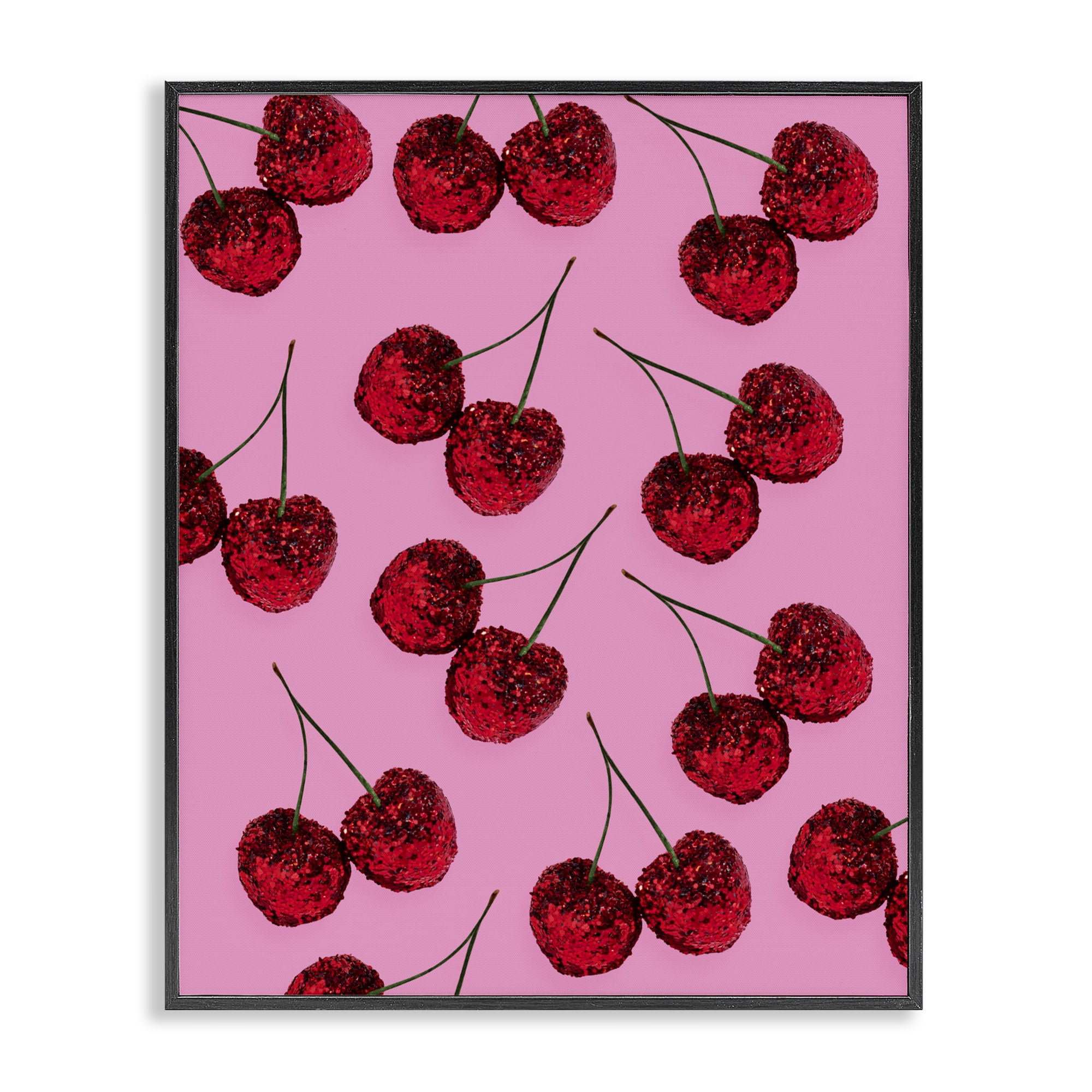 Stupell Industries Glitter Glam Cherries Pattern Black Framed Giclee Art, design by LISH Creative