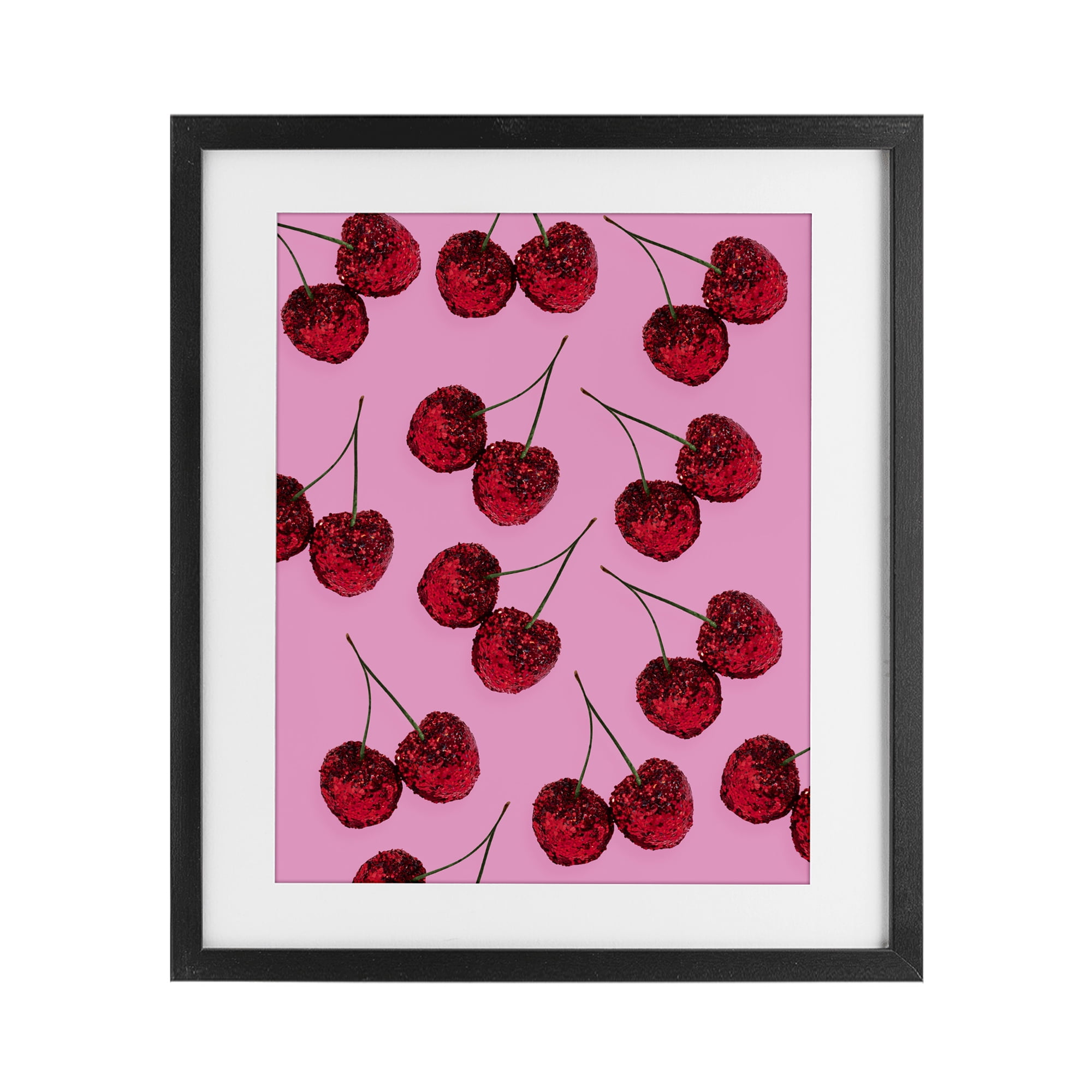 Stupell Industries Glitter Glam Cherries Pattern Black Framed Print Under Glass, design by LISH Creative