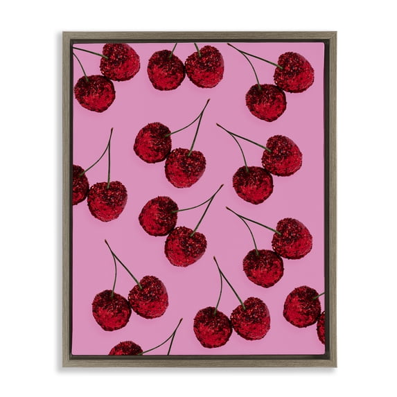 Stupell Industries Glam Glitter Glam Cherries Pattern Brown Floating Frame Canvas Art, 17 x 21, by LISH Creative