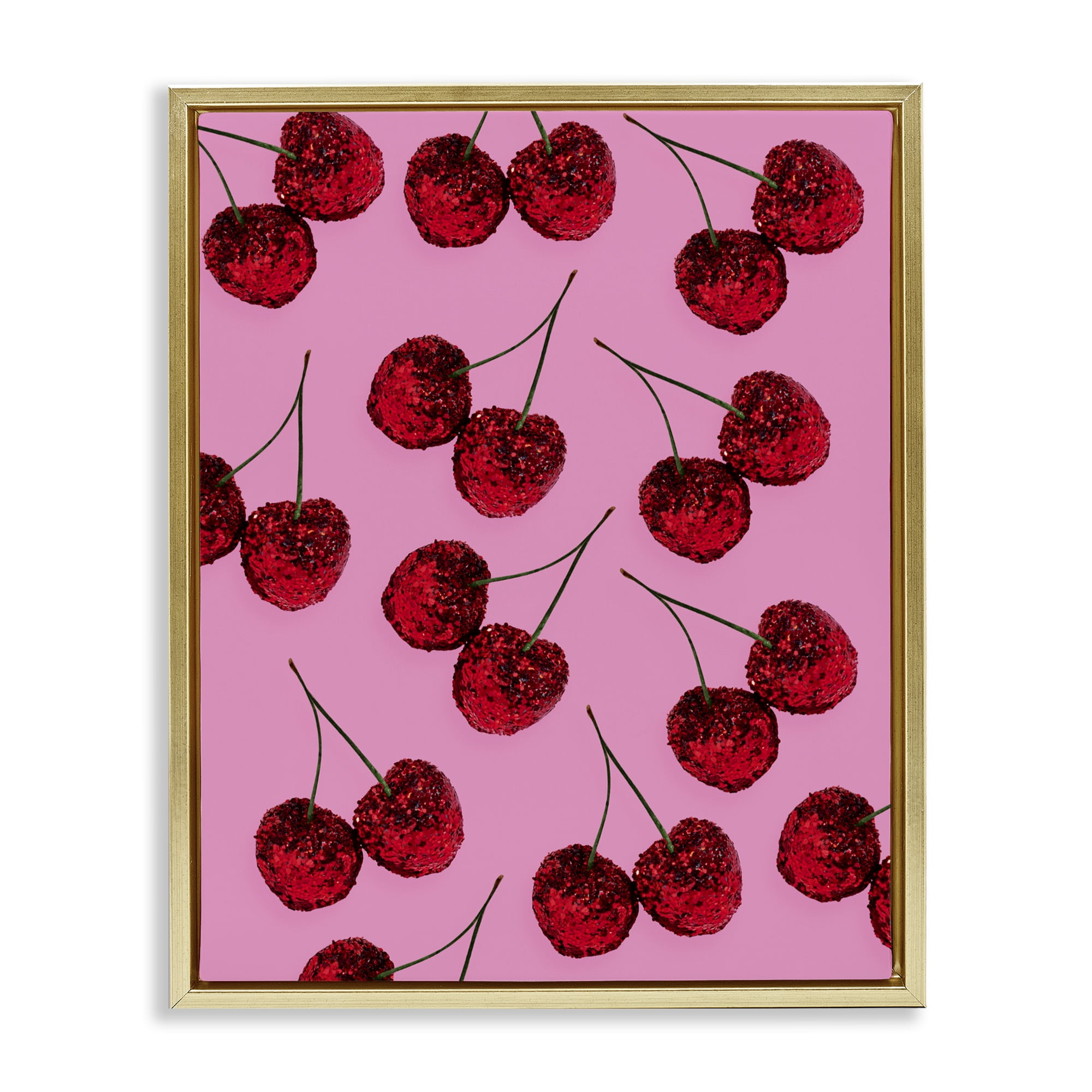 Stupell Industries Glitter Glam Cherries Pattern Gold Framed Floater Canvas Wall Art, design by LISH Creative
