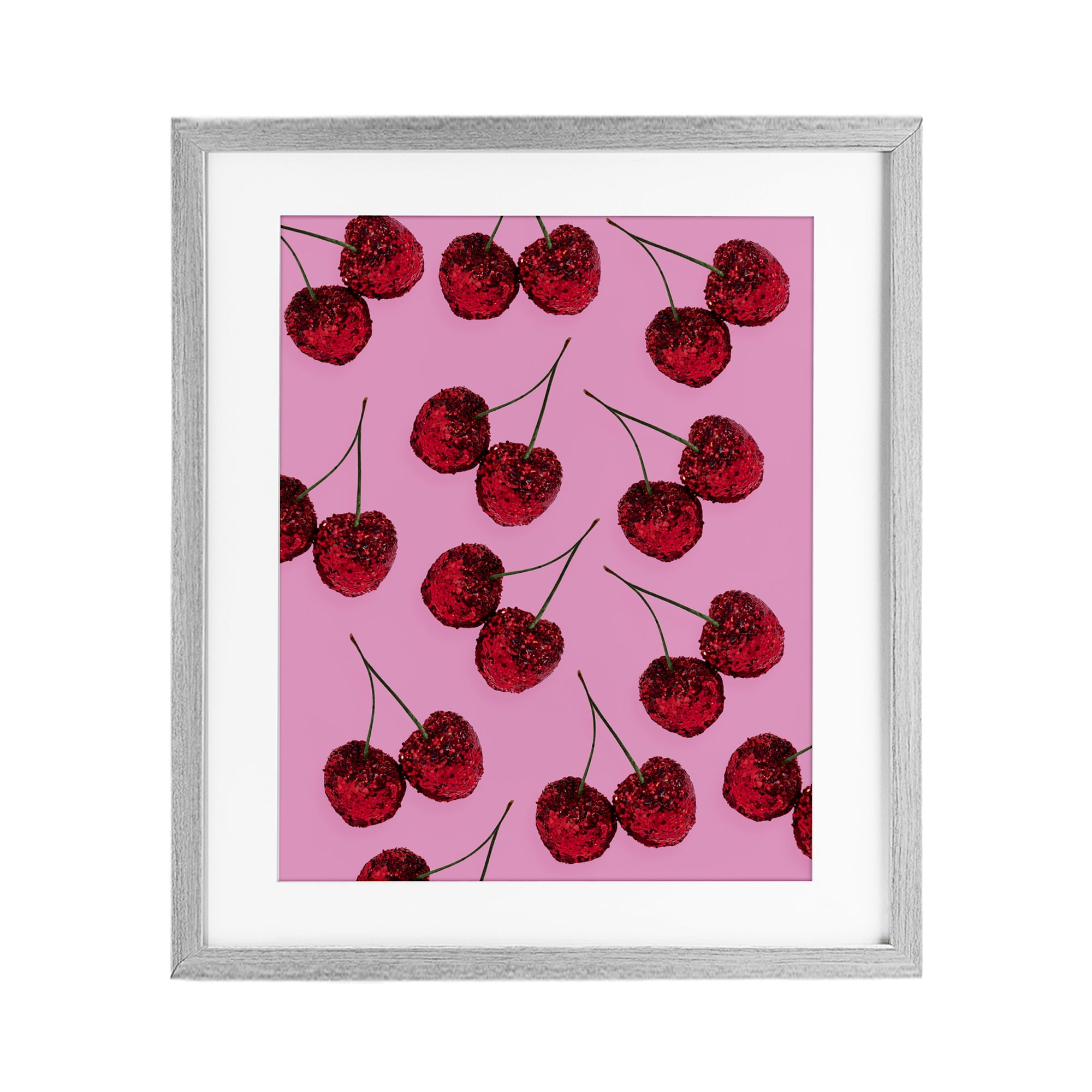 Stupell Industries Glitter Glam Cherries Pattern Gray Framed Print Under Glass, design by LISH Creative