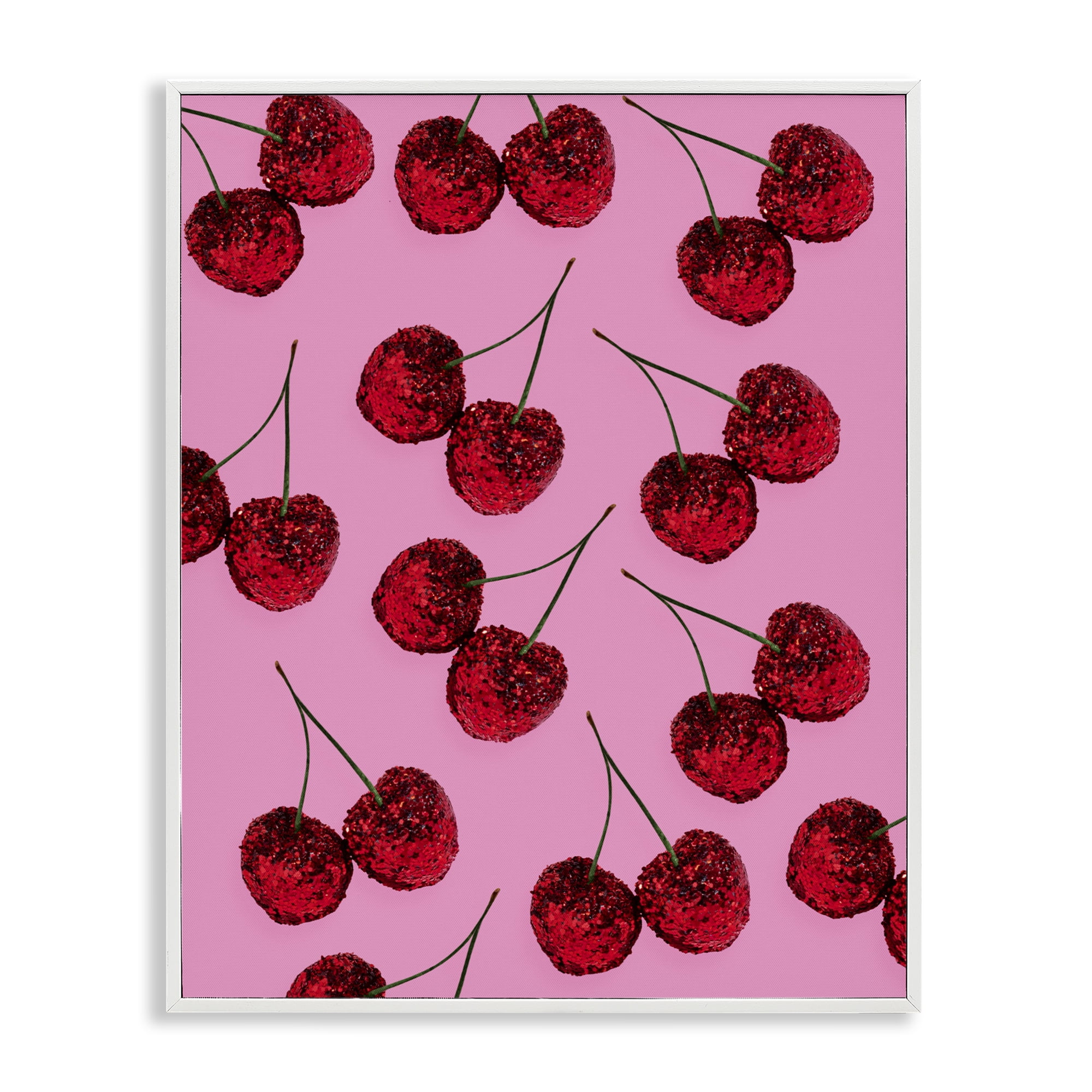 Stupell Industries Glitter Glam Cherries Pattern White Framed Giclee Art, design by LISH Creative