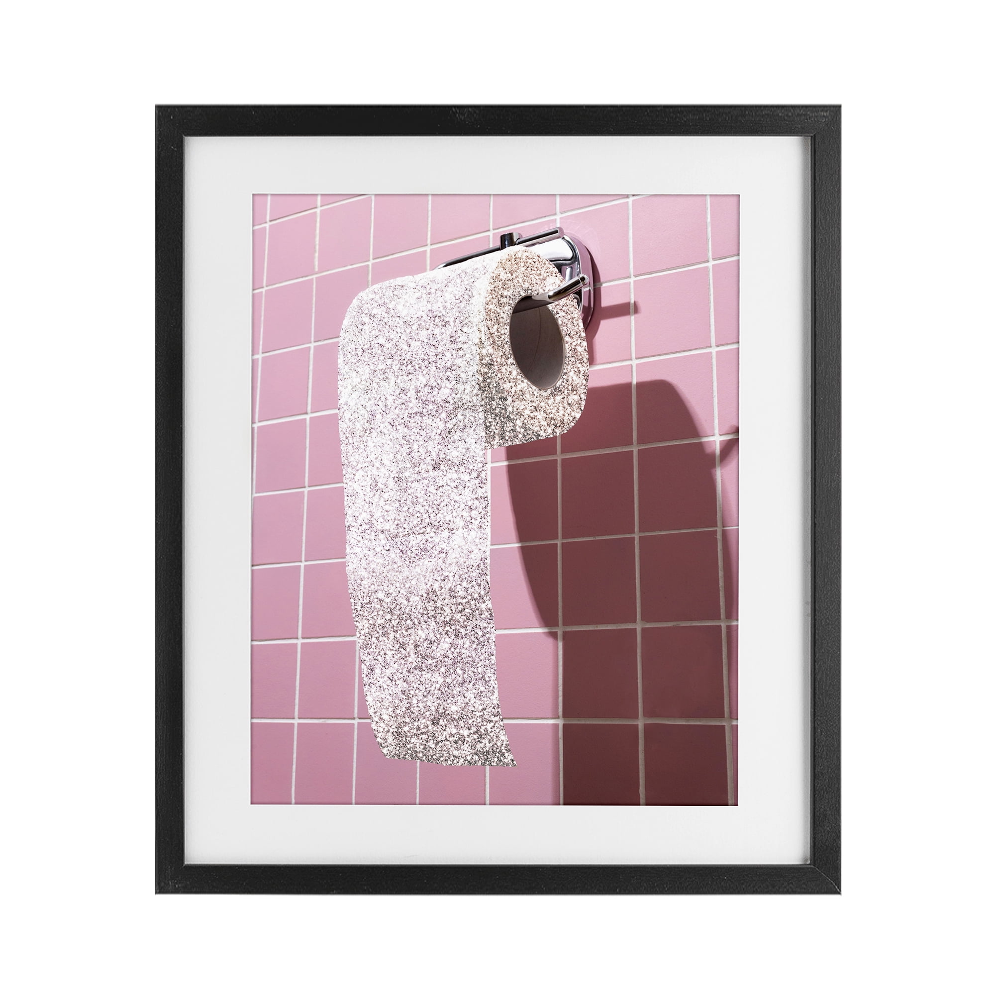 Stupell Industries Glitter Pink Toilet Paper Black Framed Print Under ...