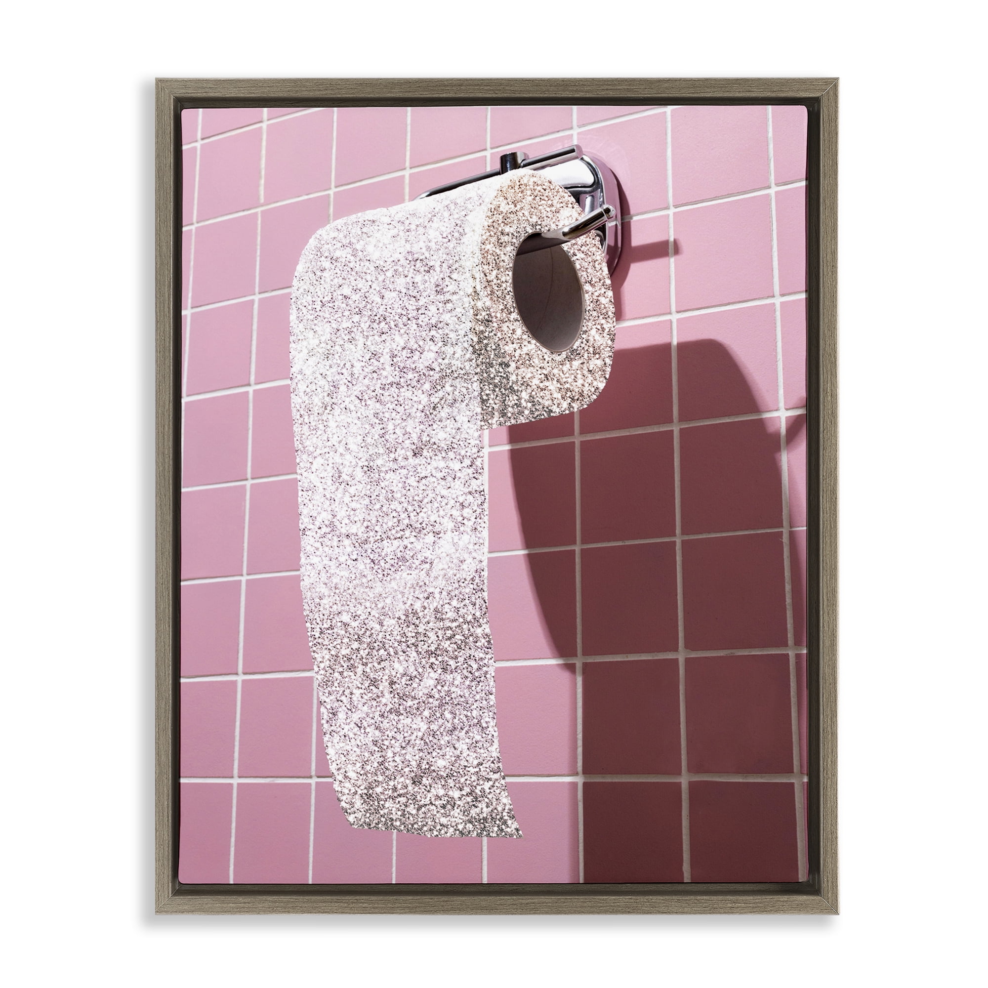 Stupell Industries Glitter Pink Toilet Paper Brown Framed Floater Canvas Wall Art, design by CAD Designs