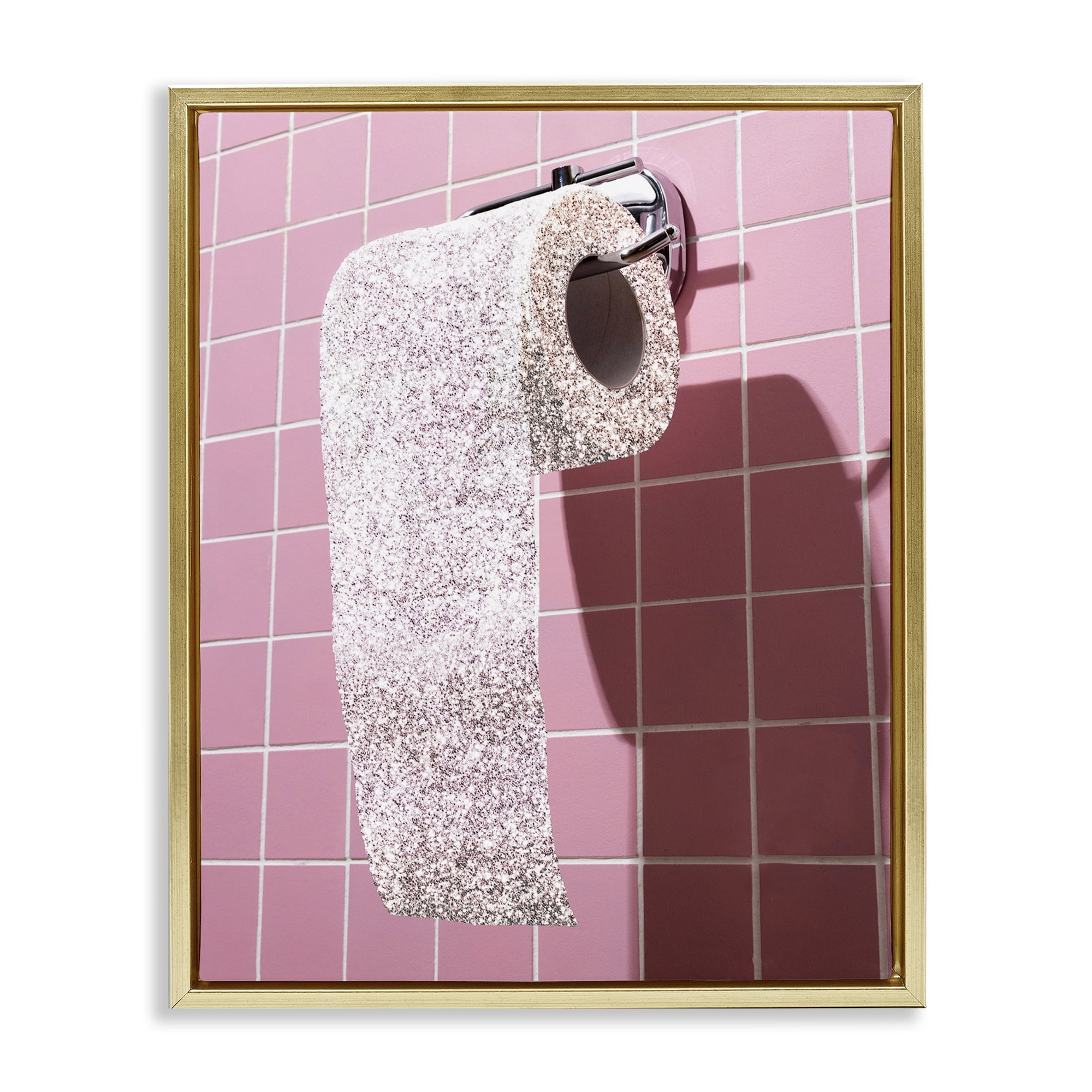 Stupell Industries Glitter Pink Toilet Paper Gold Framed Floater Canvas Wall Art, design by CAD Designs