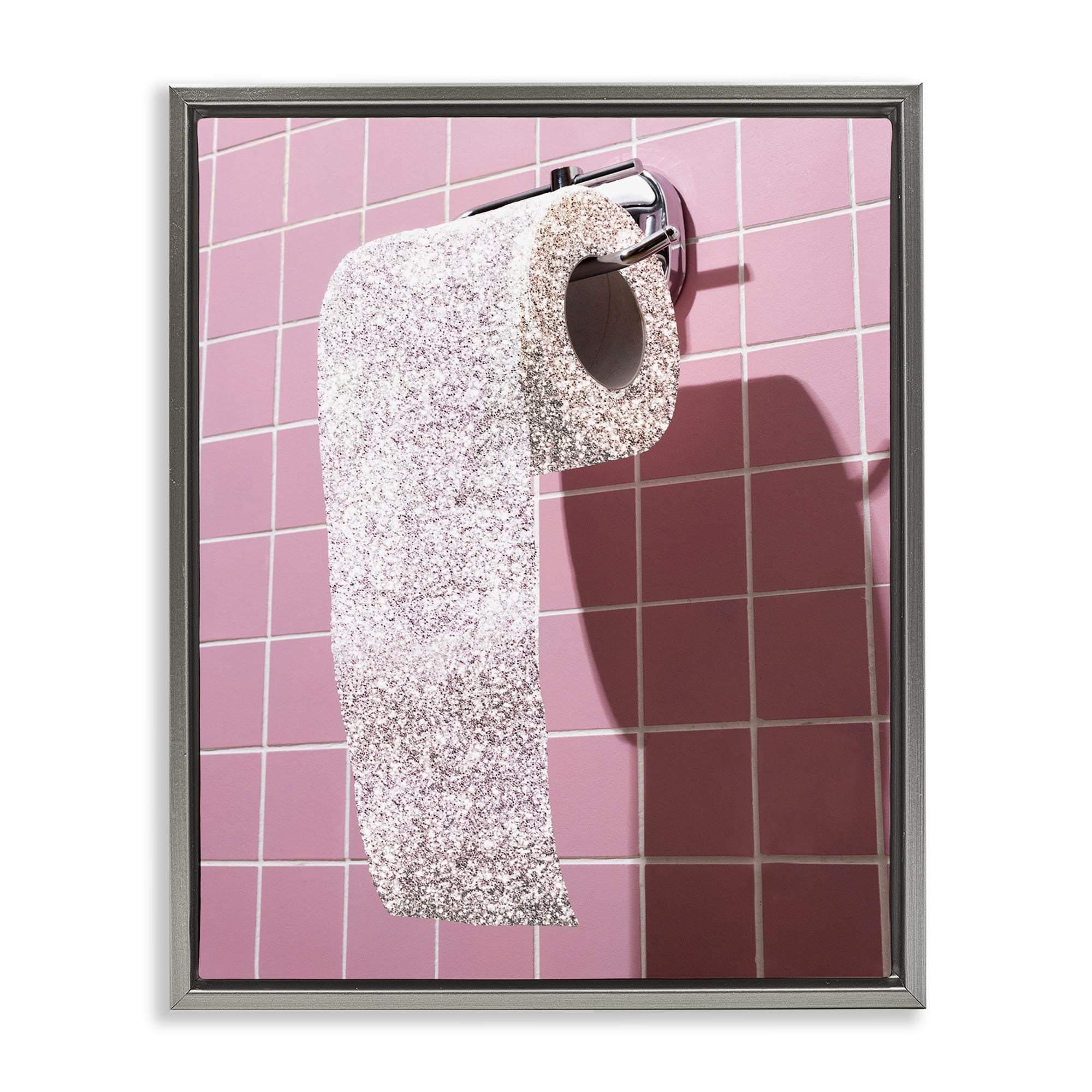 Stupell Industries Glitter Pink Toilet Paper Gray Framed Floater Canvas Wall Art, design by CAD Designs