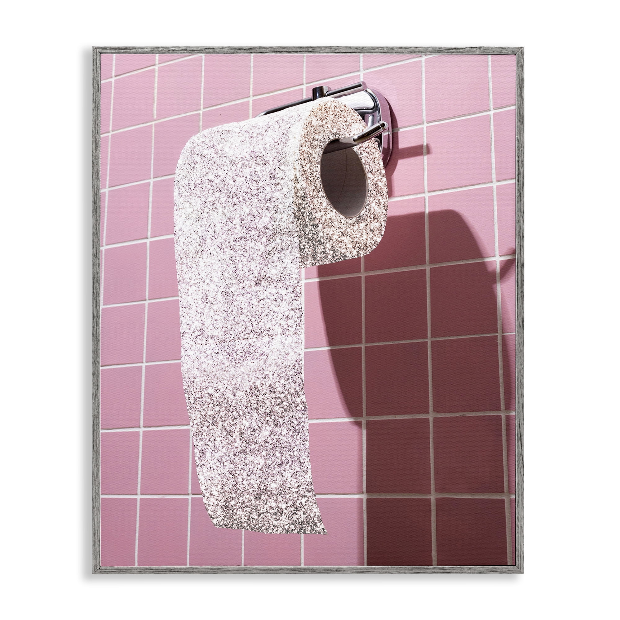 Stupell Industries Glitter Pink Toilet Paper Gray Framed Giclee Art, design by CAD Designs