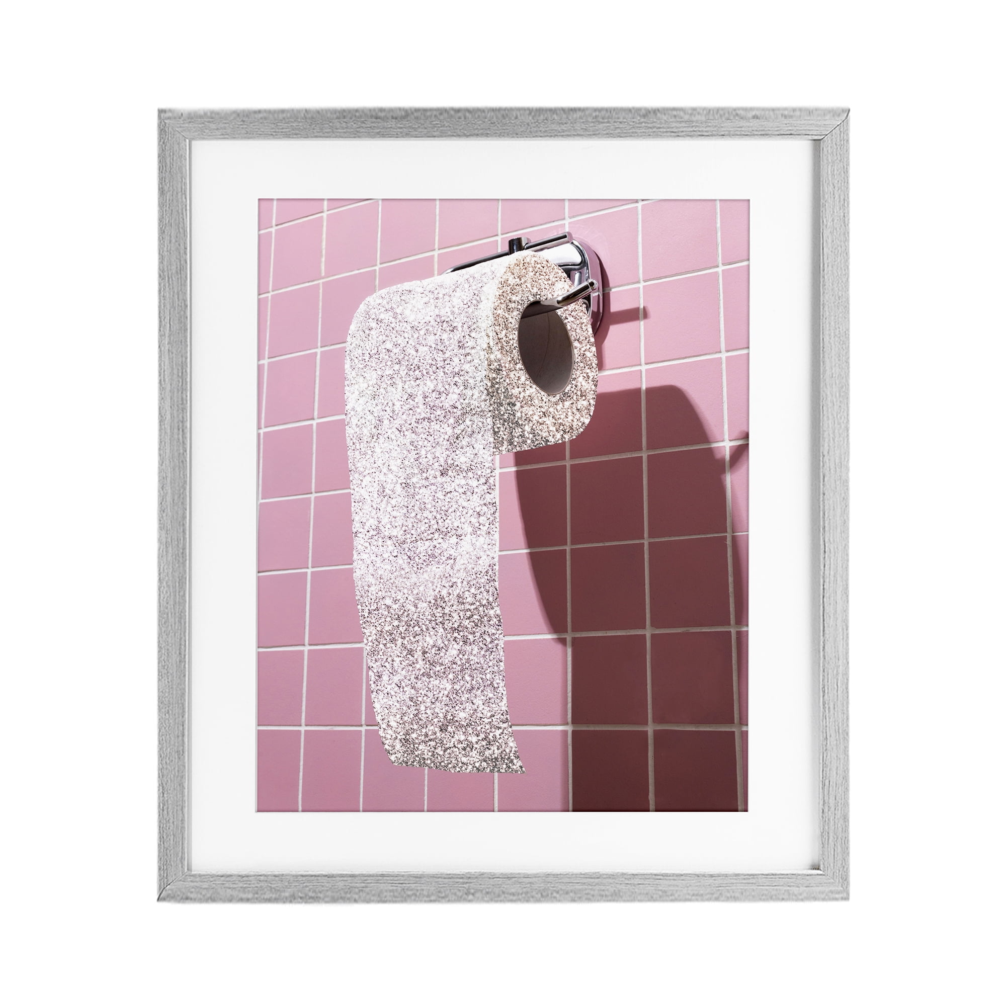 Stupell Industries Glitter Pink Toilet Paper Gray Framed Print Under Glass, design by CAD Designs