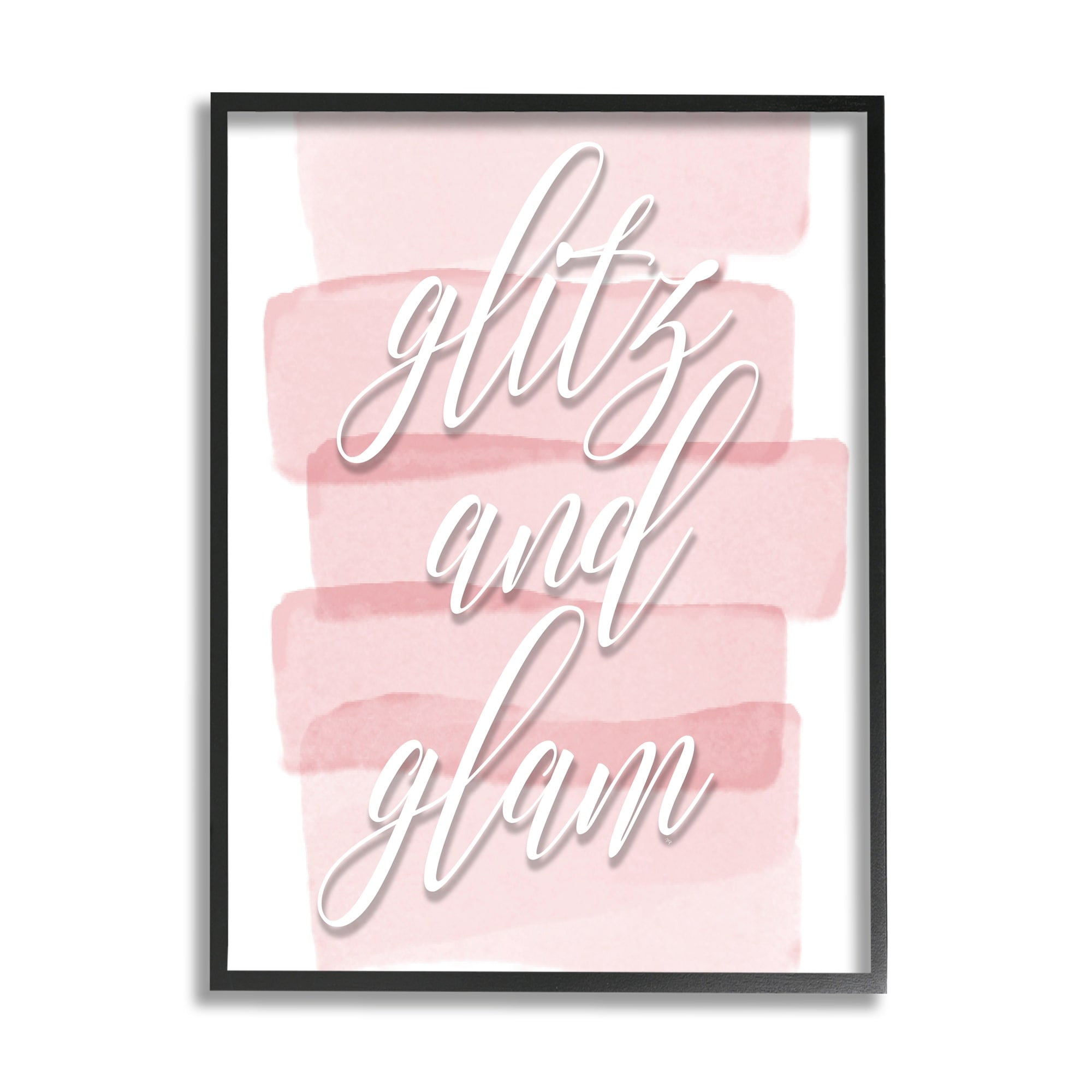 Stupell Industries Glitz & Glam Pink Trendy Phrase Botanical & Floral Painting Black Framed Art Print Wall Art