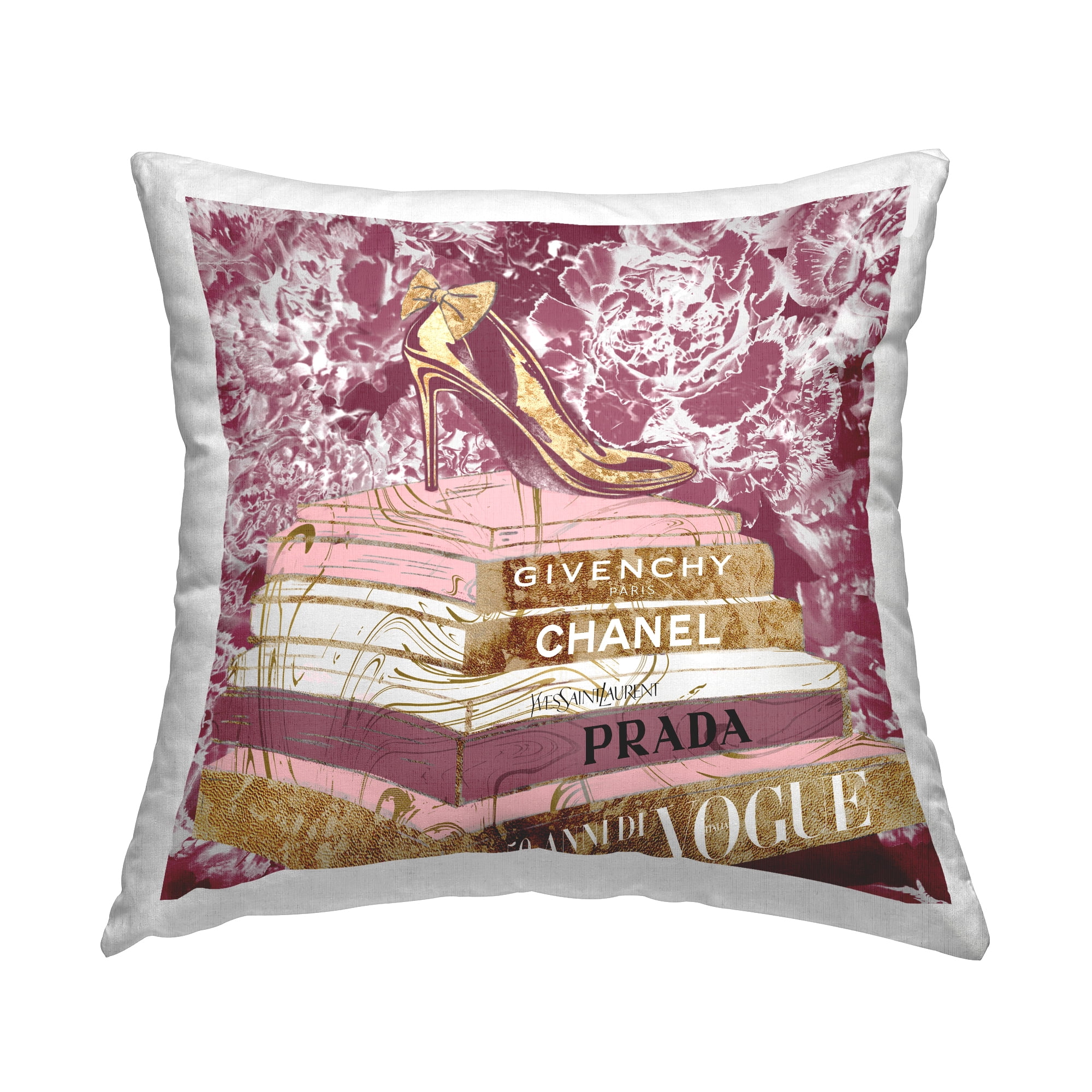 Stupell Industries Pink Glitz Heel on Designer Books Fashion Glam Floral Decorative Printed Throw Pillow by Ziwei Li