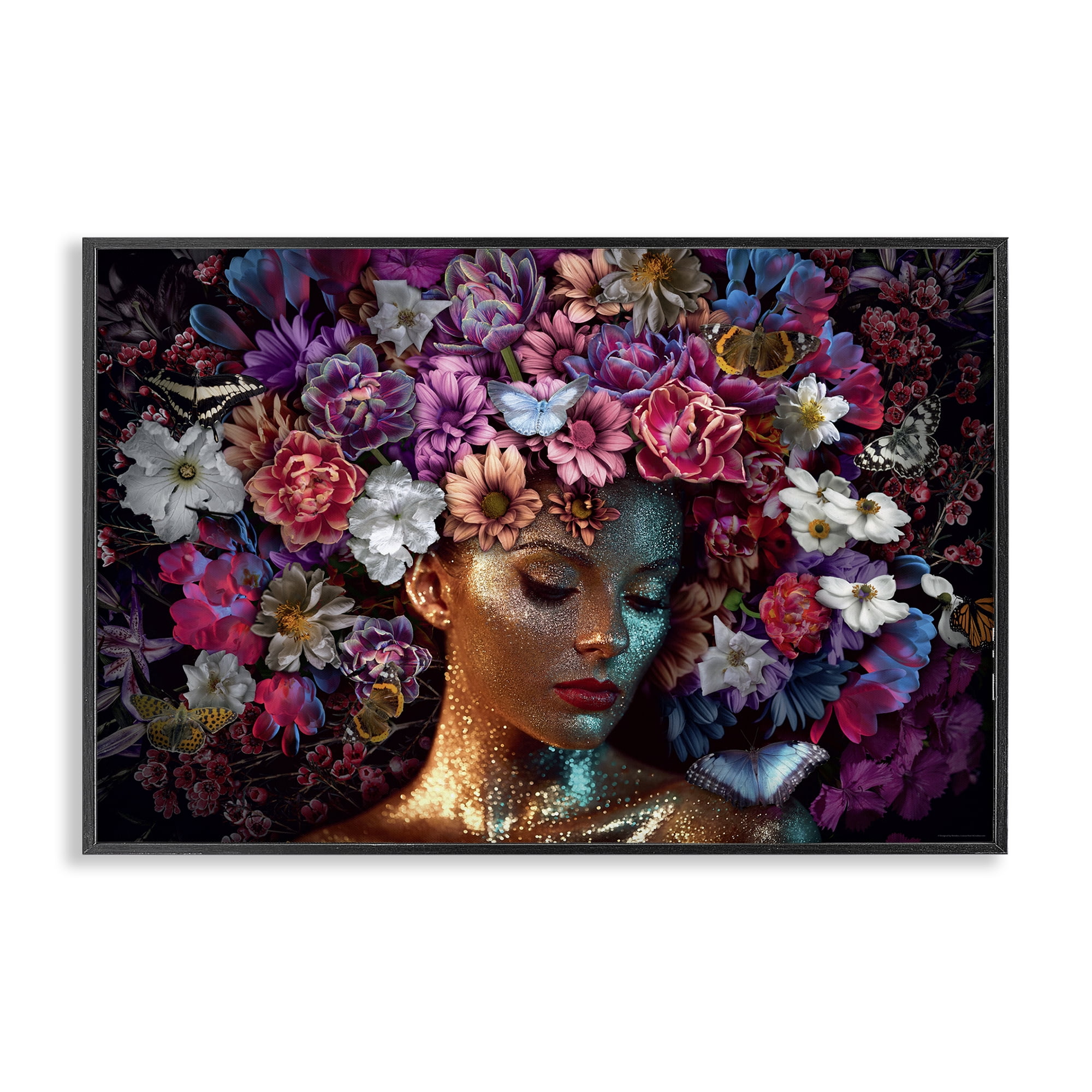 Stupell Industries Glitz Woman with Florals Plants & Flowers Painting Black Framed Art Print Wall Art, 24 x 16