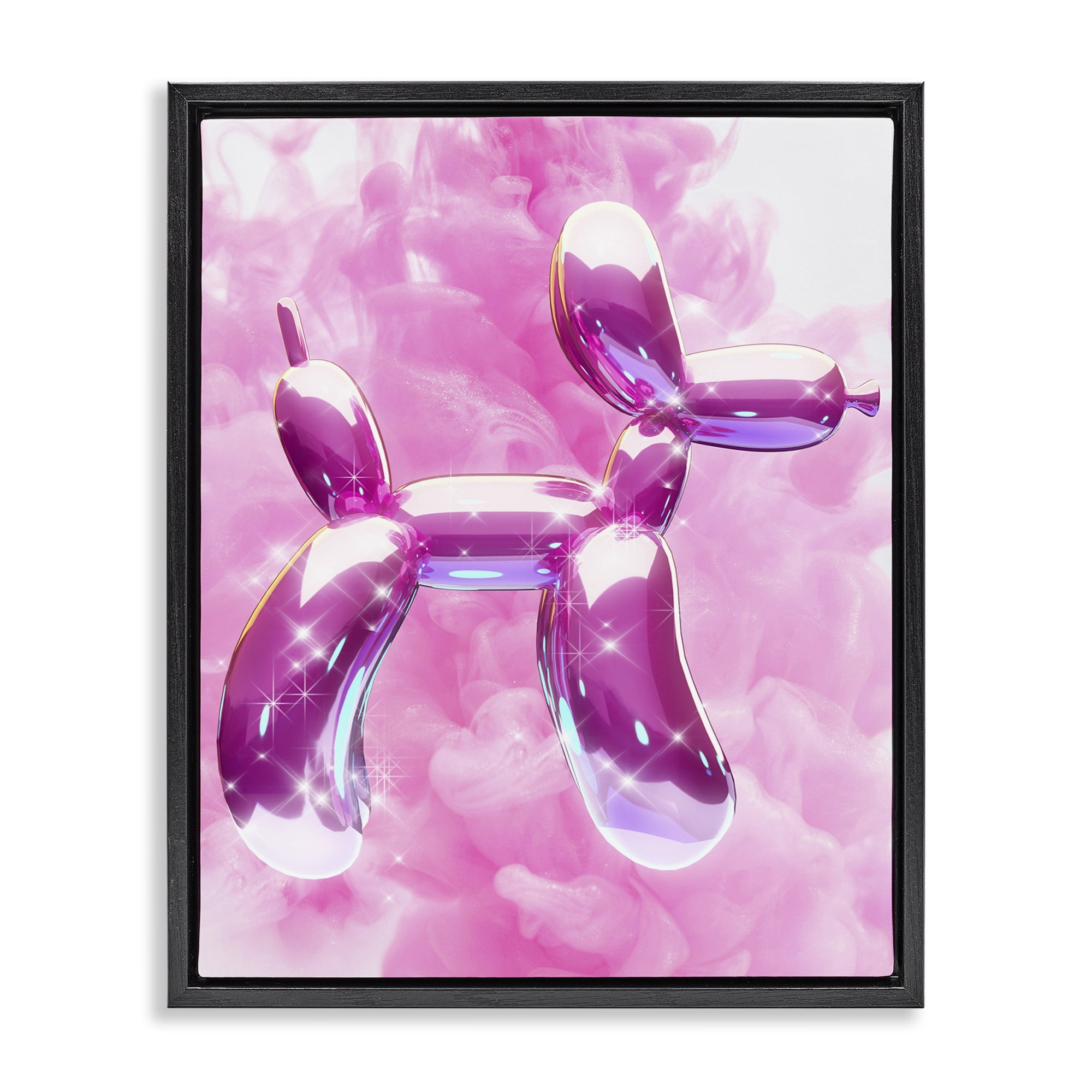 Stupell Industries Glitzy Balloon Dog Abstract Painting Black Floater Framed Canvas Art Print Wall Art, 25 x 31
