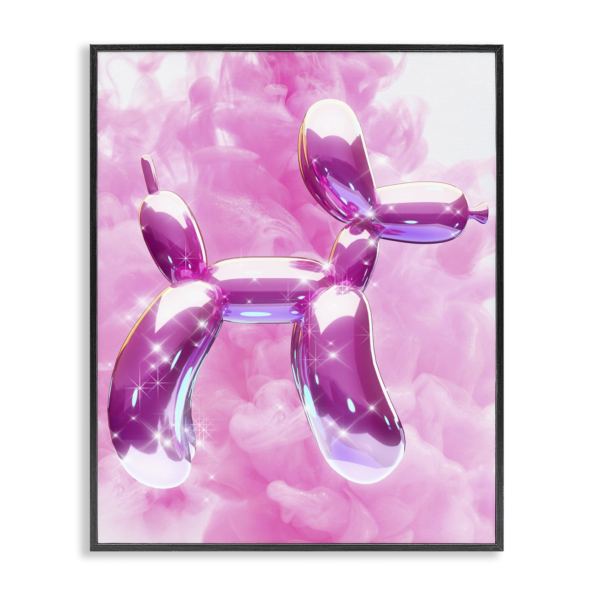 Stupell Industries Glitzy Balloon Dog Abstract Painting Black Framed Art Print Wall Art, 24 x 30