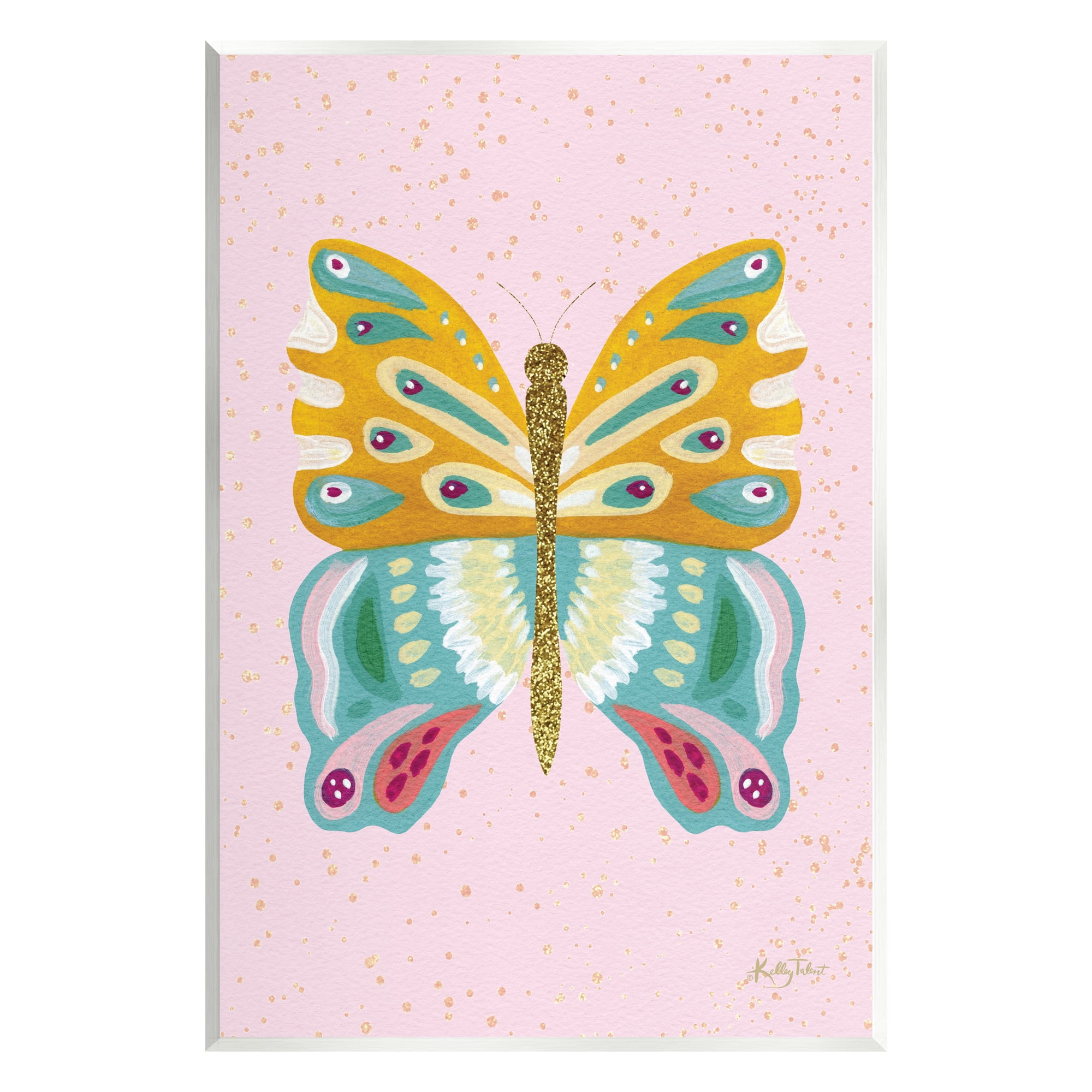 Stupell Industries Glitzy Butterfly on Pink Animals & Insects Painting Unframed Art Print Wall Art, 10 x 15