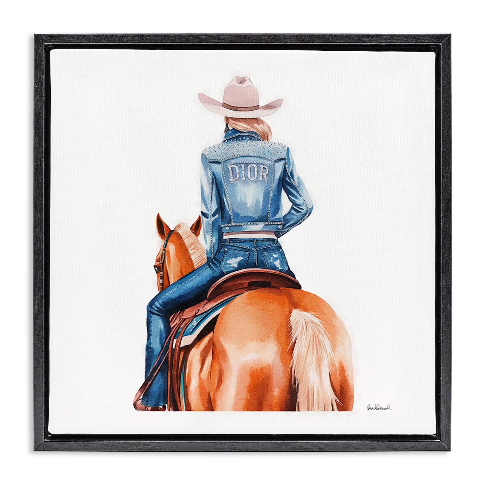 Stupell Industries Glitzy Cowgirl & Horse People Painting Black Floater Framed Canvas Art Print Wall Art, 25 x 25