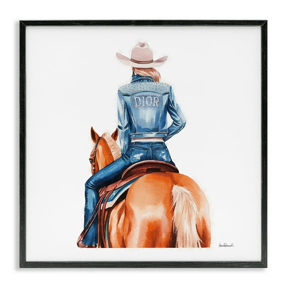 Stupell Industries Glitzy Cowgirl & Horse People Painting Black Framed Art Print Wall Art, 12 x 12