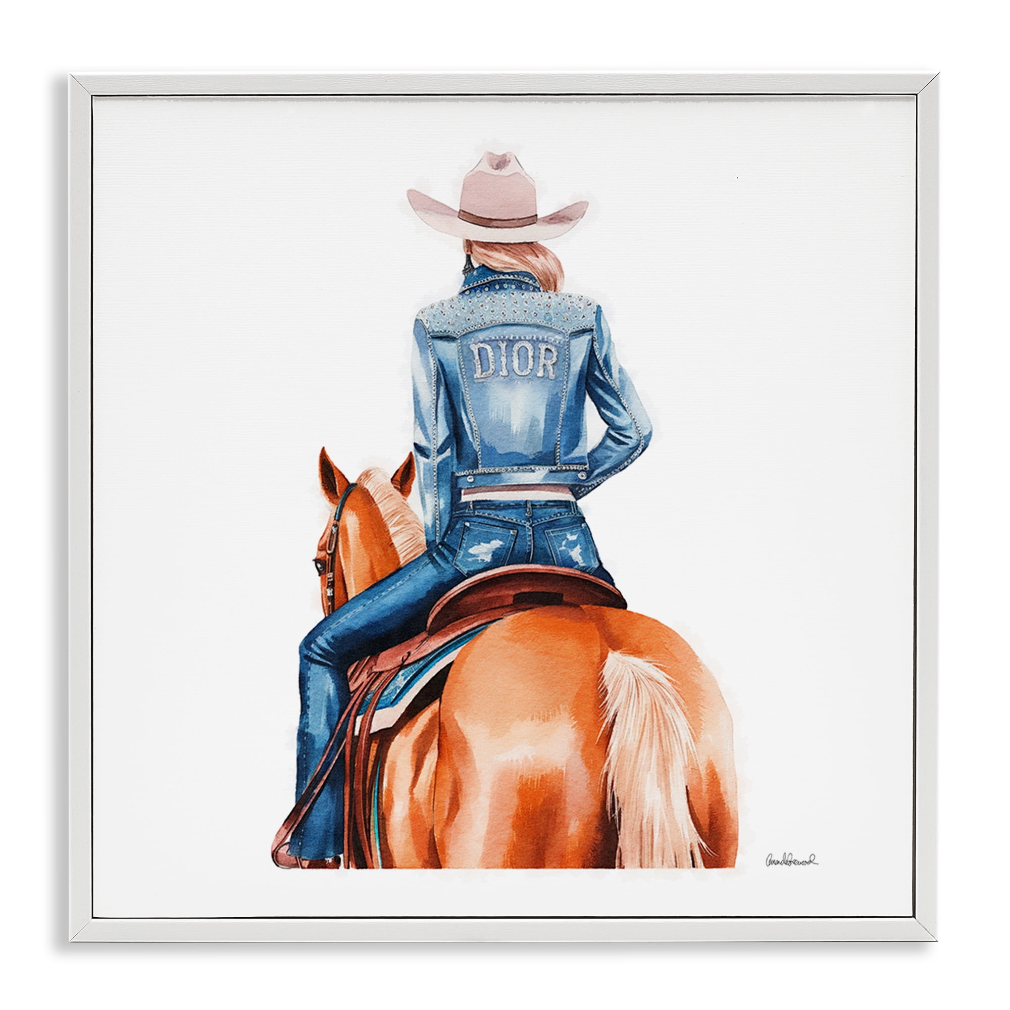 Stupell Industries Glitzy Cowgirl & Horse People Painting White Framed Art Print Wall Art, 12 x 12