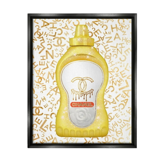 Stupell Industries Glitzy Fashion Bling Kitchen Condiment Mustard Bottle Graphic Art Jet Black Floating Framed Canvas Print Wall Art, Design by Ziwei Li