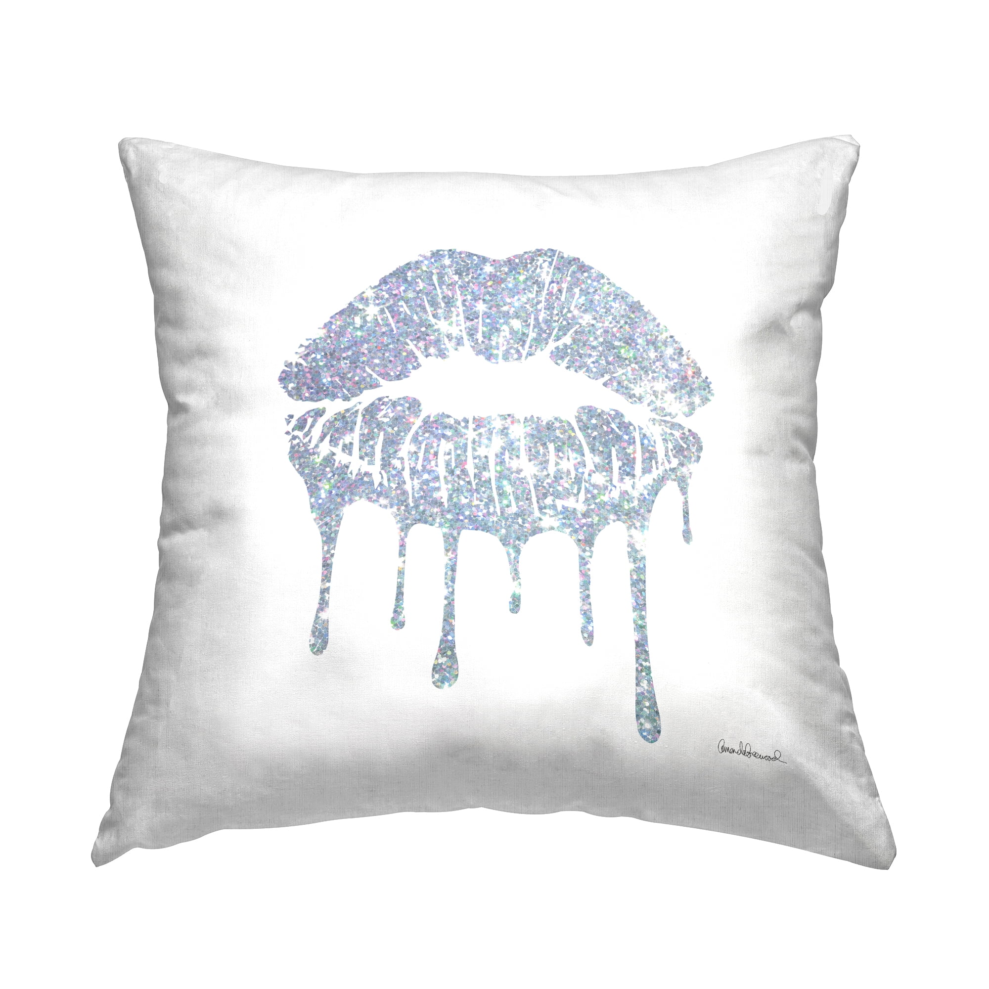 Stupell Industries Glitzy Glam Lips Dripping Square Decorative Printed Throw Pillow, 18 x 18,
