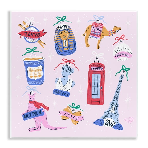 Stupell Industries Global Travel Ornaments Wall Plaque Art design by Krissy Mast, 12 x 12