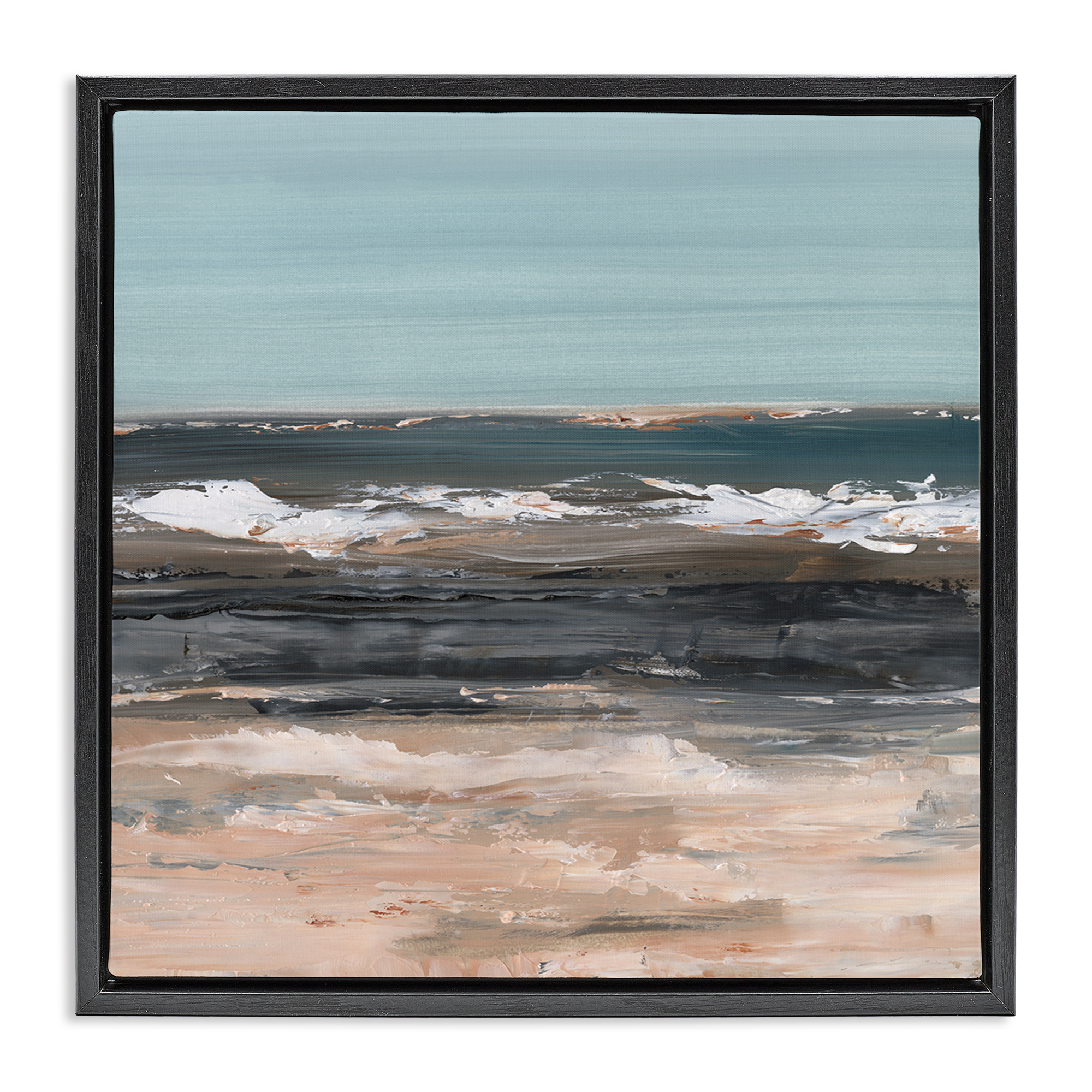 Stupell Industries Gloomy Traditional Beach Landscape & Nature Painting Black Floater Framed Canvas Art Print Wall Art, 25 x 25