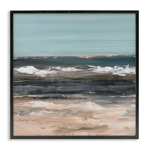 Stupell Industries Gloomy Traditional Beach Landscape & Nature Painting Black Framed Art Print Wall Art, 12 x 12