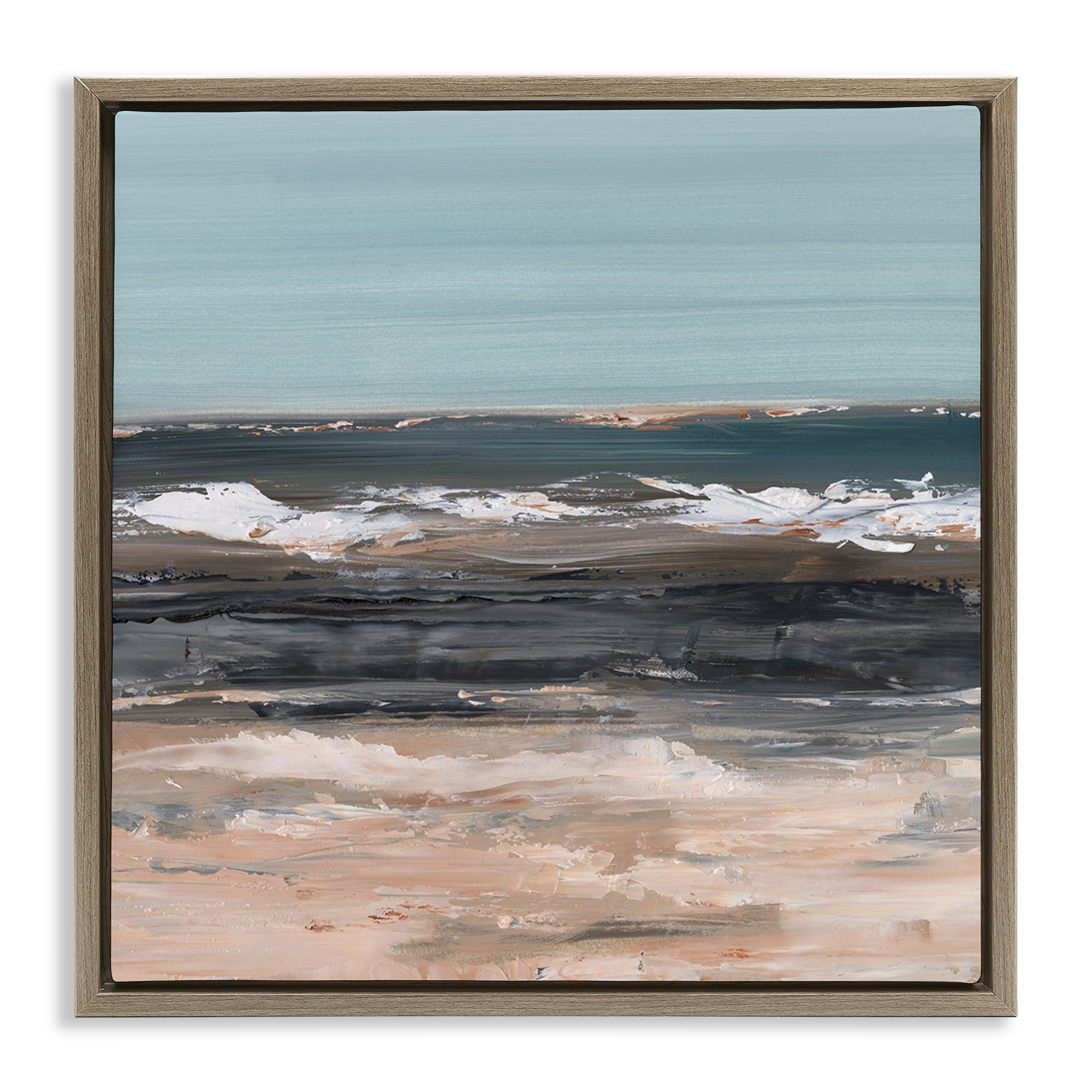 Stupell Industries Gloomy Traditional Beach Landscape & Nature Painting Brown Floater Framed Canvas Art Print Wall Art, 18 x 18