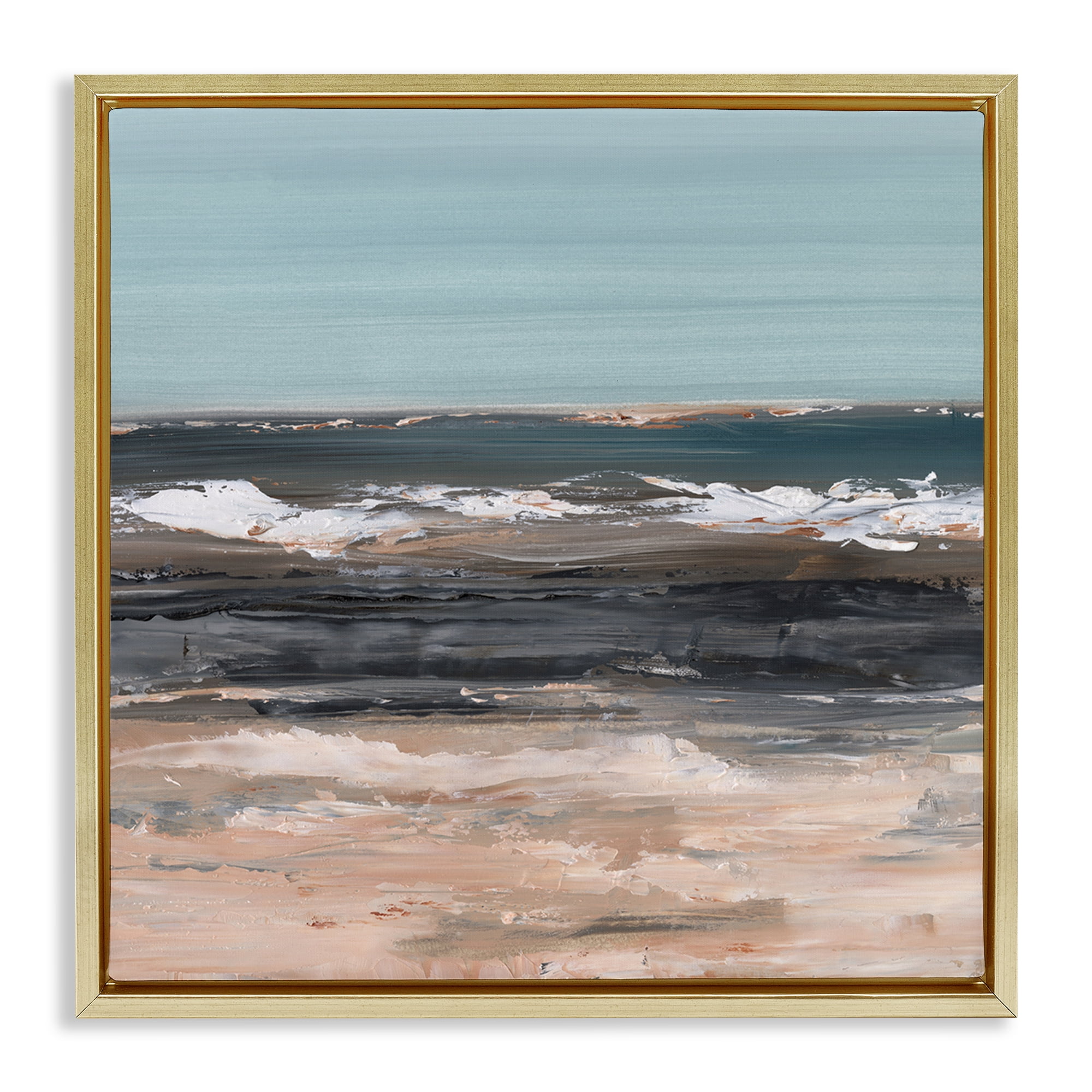 Stupell Industries Gloomy Traditional Beach Landscape & Nature Painting Gold Floater Framed Canvas Art Print Wall Art, 25 x 25