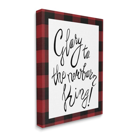 Stupell Industries Glory to Newborn King Checker Plaid Christmas Phrase Holiday Painting Gallery Wrapped Canvas Art Print Wall Art, 30 x 40