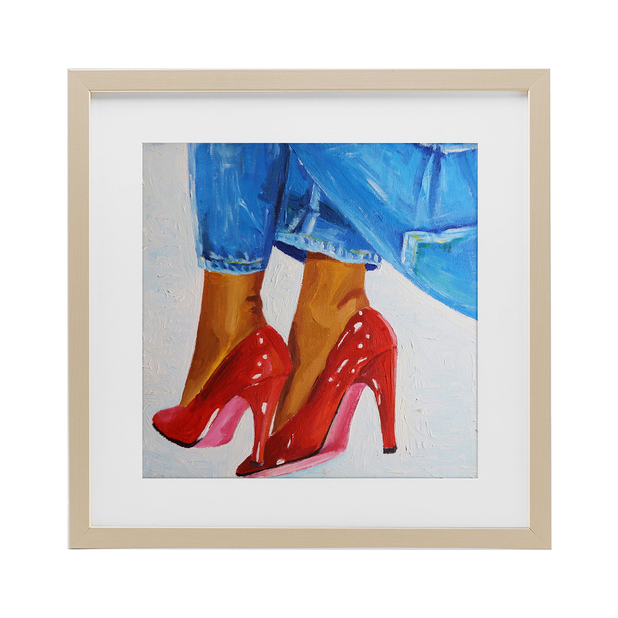 Stupell Industries Glossy Red Pumps & Jeans Birch Framed Print Under Glass, design by Violeta Vollmer
