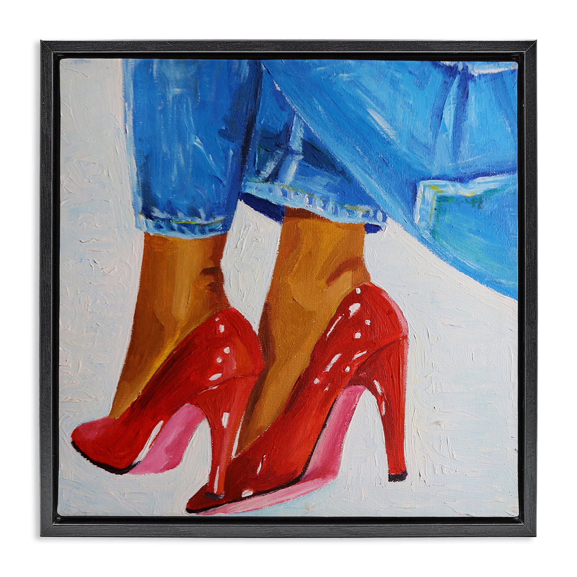 Stupell Industries Glossy Red Pumps & Jeans Black Framed Floater Canvas Wall Art, design by Violeta Vollmer