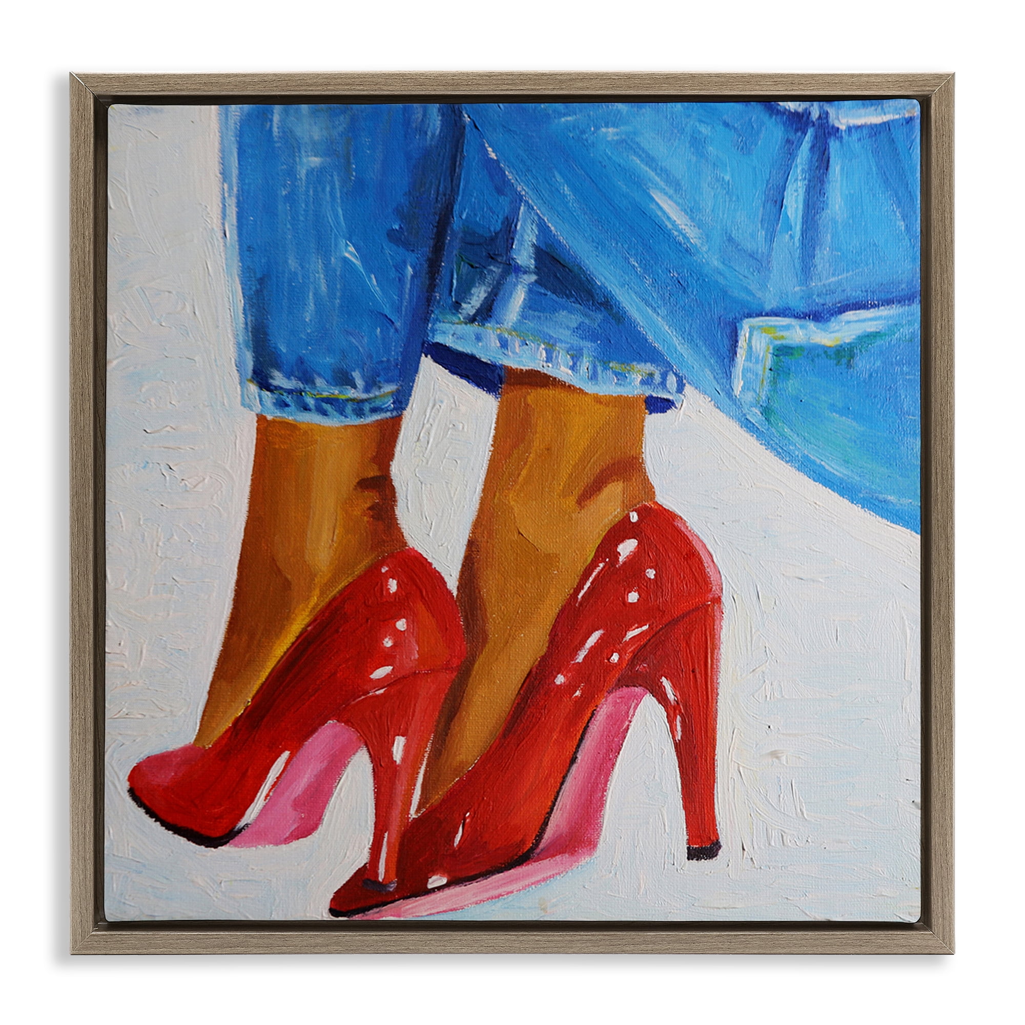 Stupell Industries Glossy Red Pumps & Jeans Brown Framed Floater Canvas Wall Art, design by Violeta Vollmer