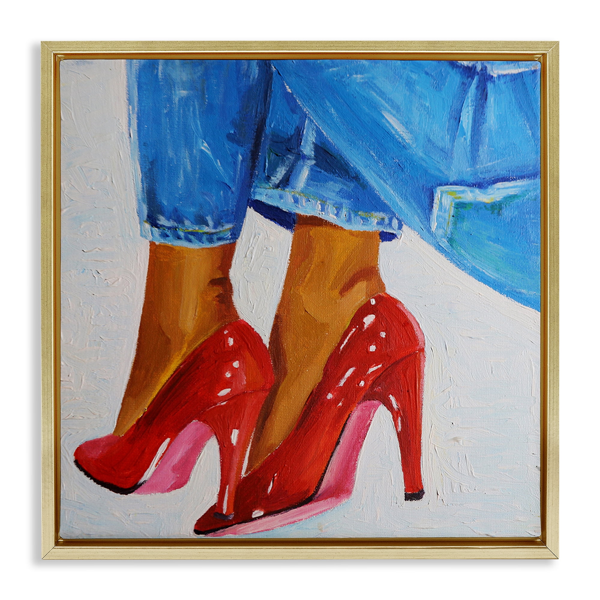 Stupell Industries Glossy Red Pumps & Jeans Gold Framed Floater Canvas Wall Art, design by Violeta Vollmer