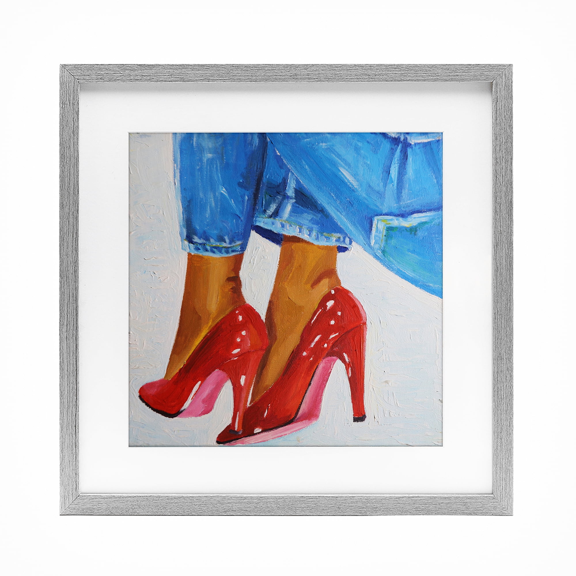 Stupell Industries Glossy Red Pumps & Jeans Gray Framed Print Under Glass, design by Violeta Vollmer