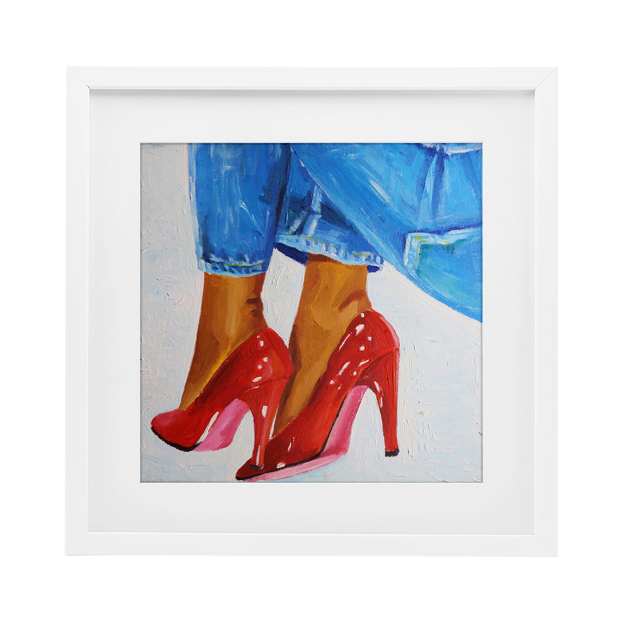 Stupell Industries Glossy Red Pumps & Jeans White Framed Print Under Glass, design by Violeta Vollmer