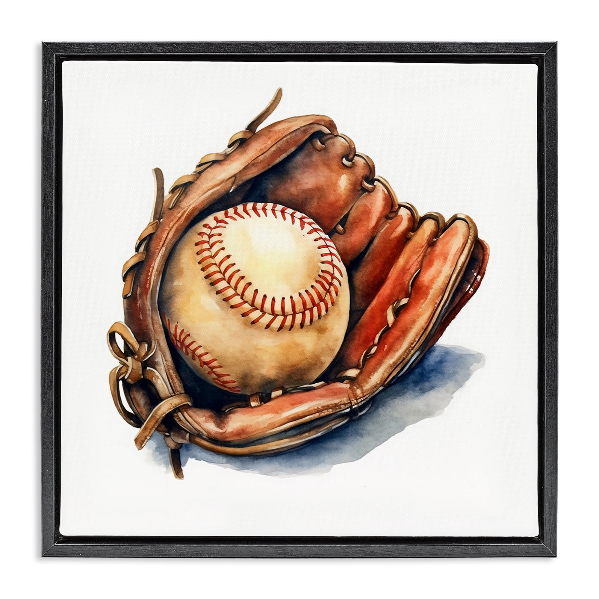 Stupell Industries Glove & Ball in Leather Black Framed Floater Canvas Wall Art, design by Creative Studio