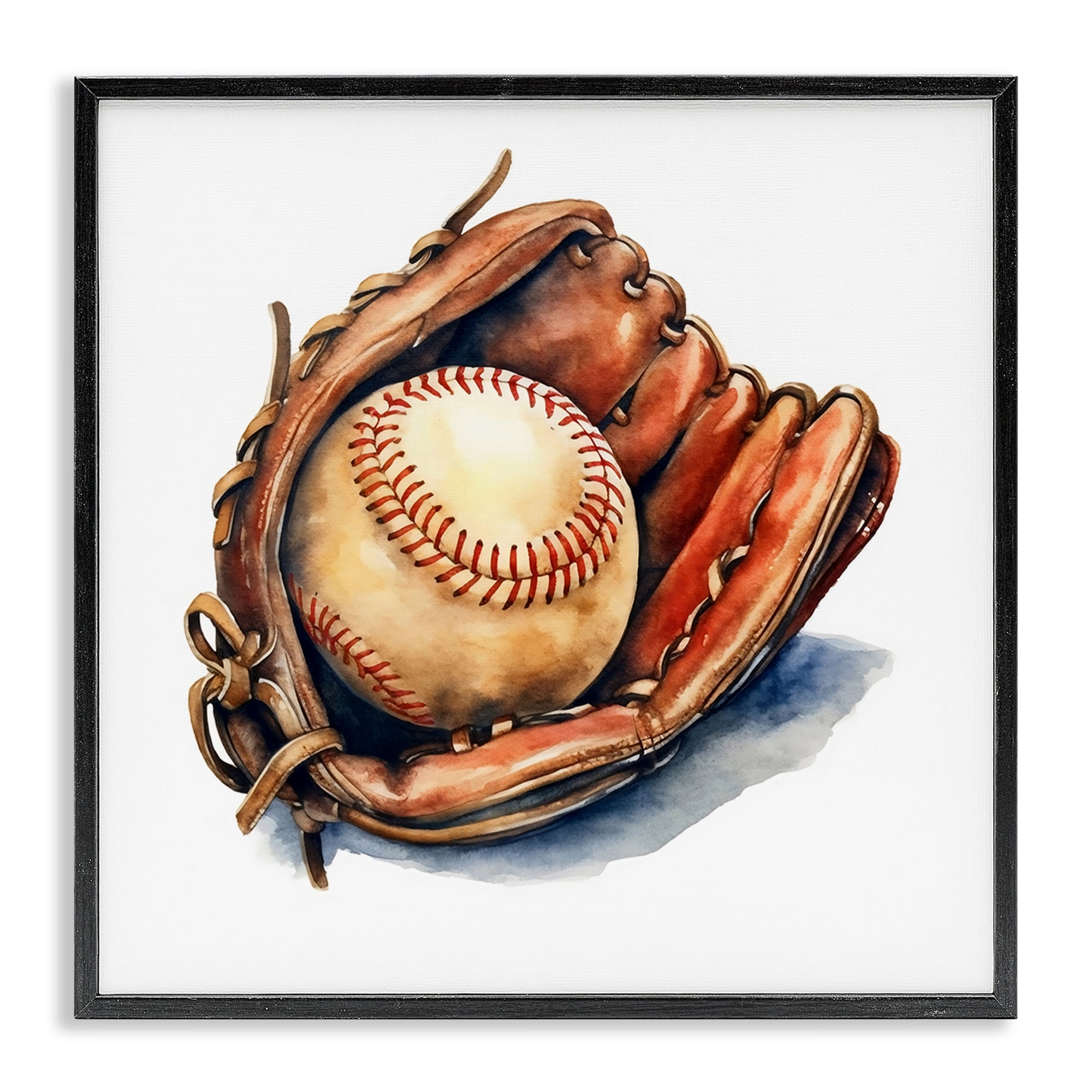 Stupell Industries Glove & Ball in Leather Black Framed Giclee Art, design by Creative Studio