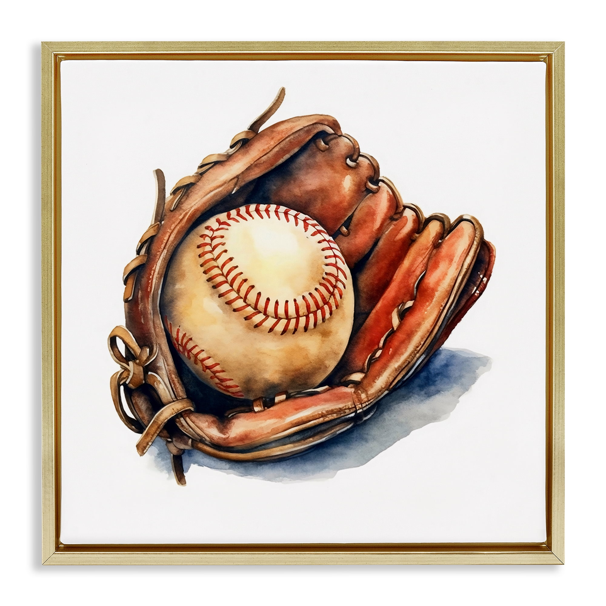 Stupell Industries Glove & Ball in Leather Gold Framed Floater Canvas Wall Art, design by Creative Studio