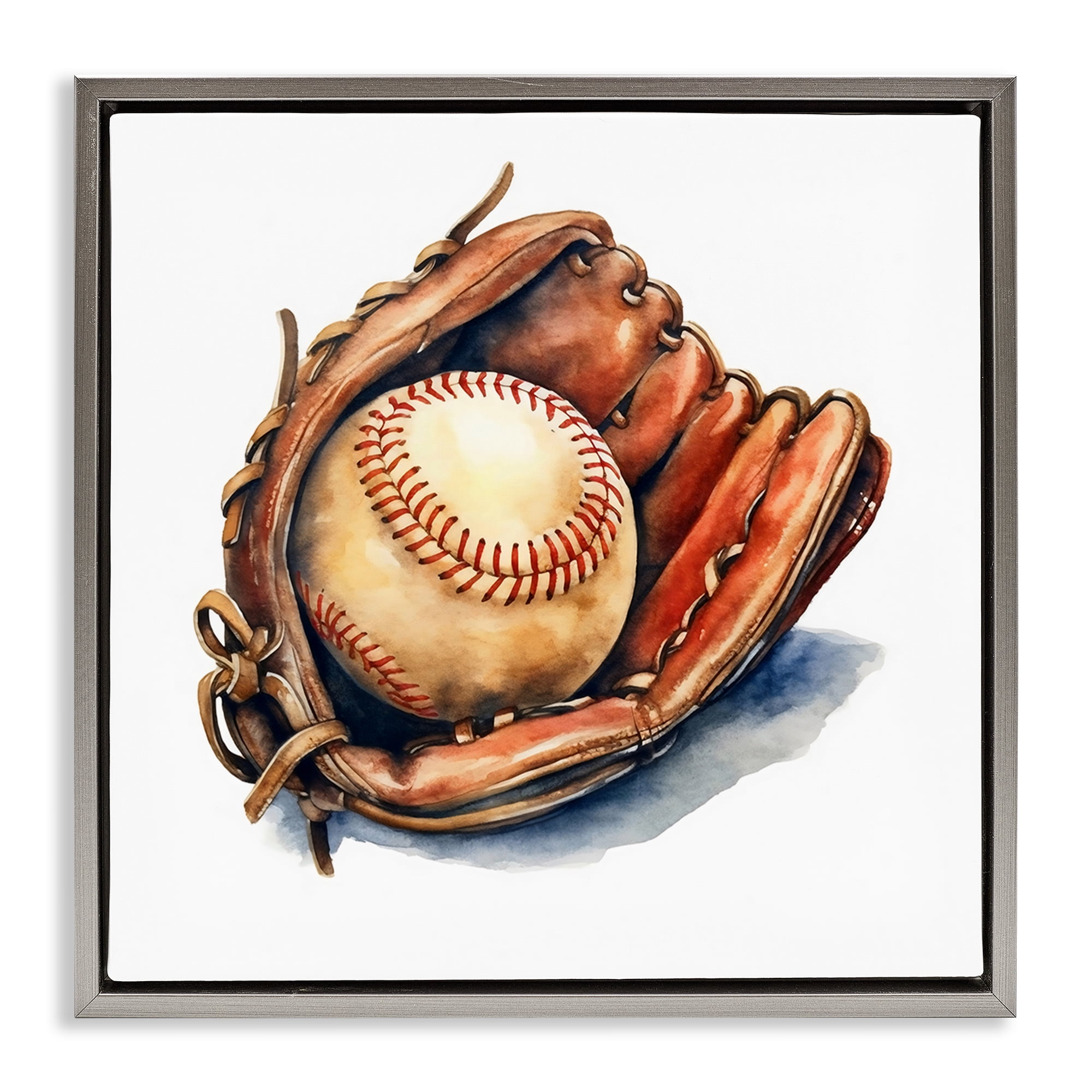 Stupell Industries Glove & Ball in Leather Gray Framed Floater Canvas Wall Art, design by Creative Studio