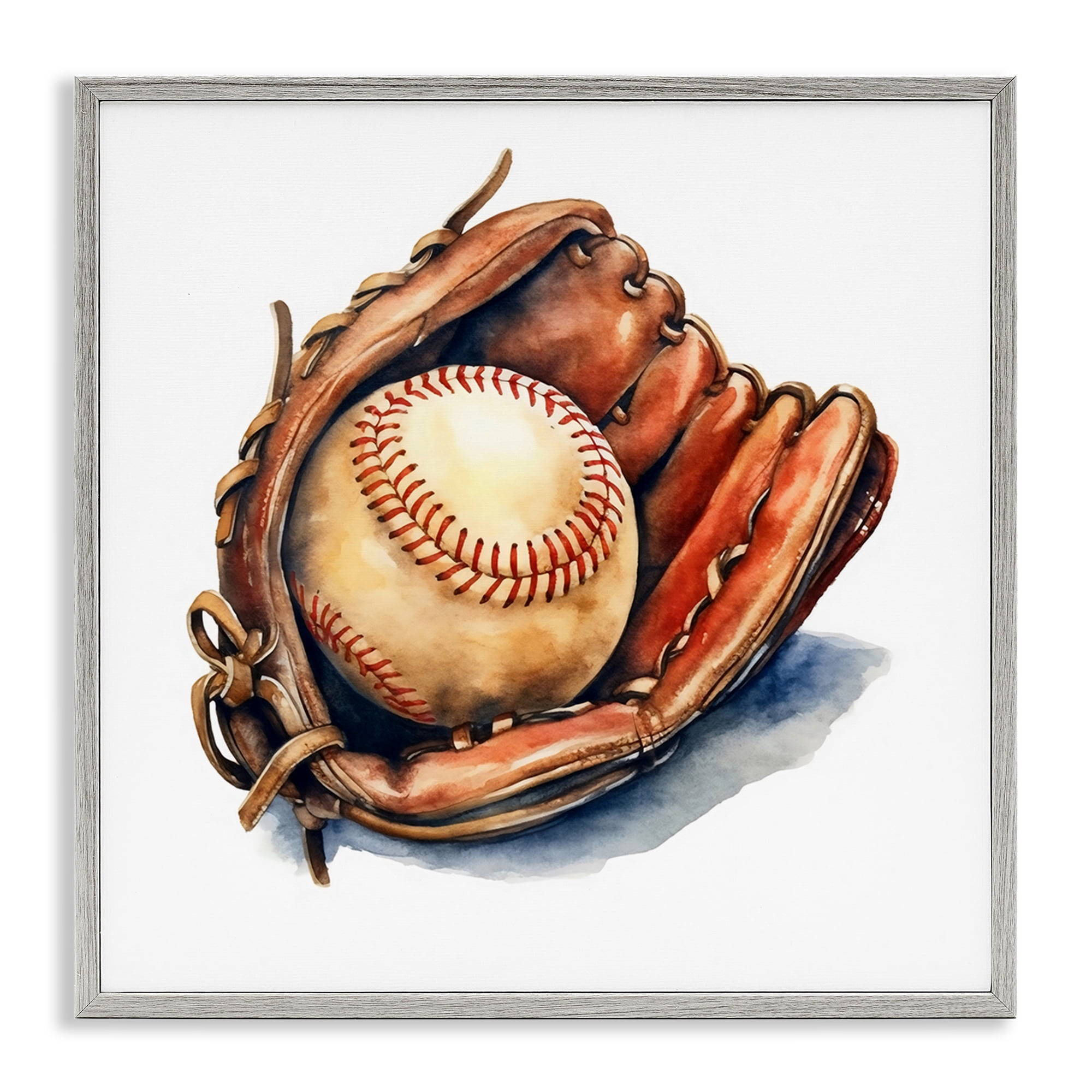 Stupell Industries Glove & Ball in Leather Gray Framed Giclee Art, design by Creative Studio